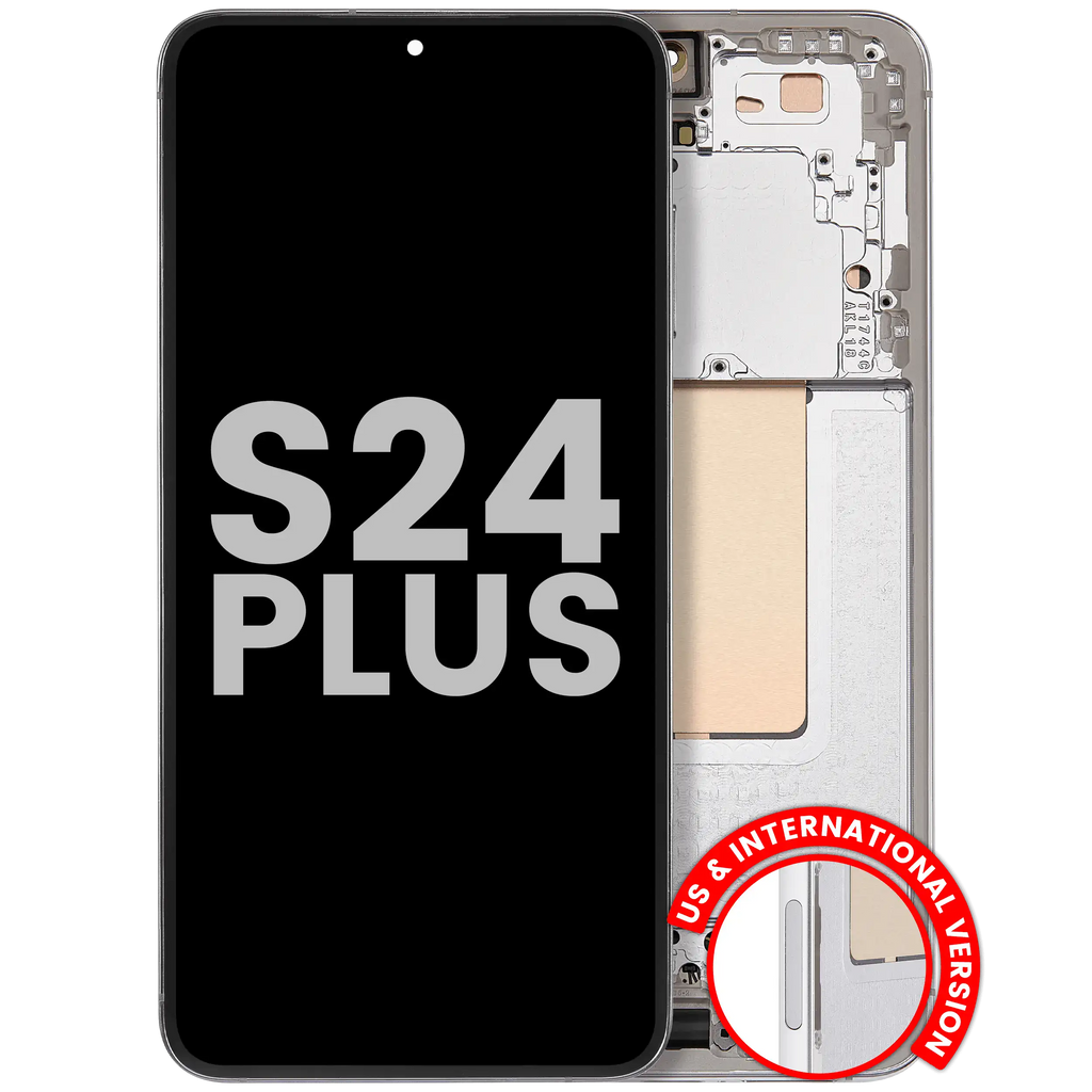 OLED-Display mit Rahmen für Samsung Galaxy S24 Plus 5G (US & Internationale Version) (gebrauchter OEM-Ausbau, Qualität B/C) (Marble Grey)