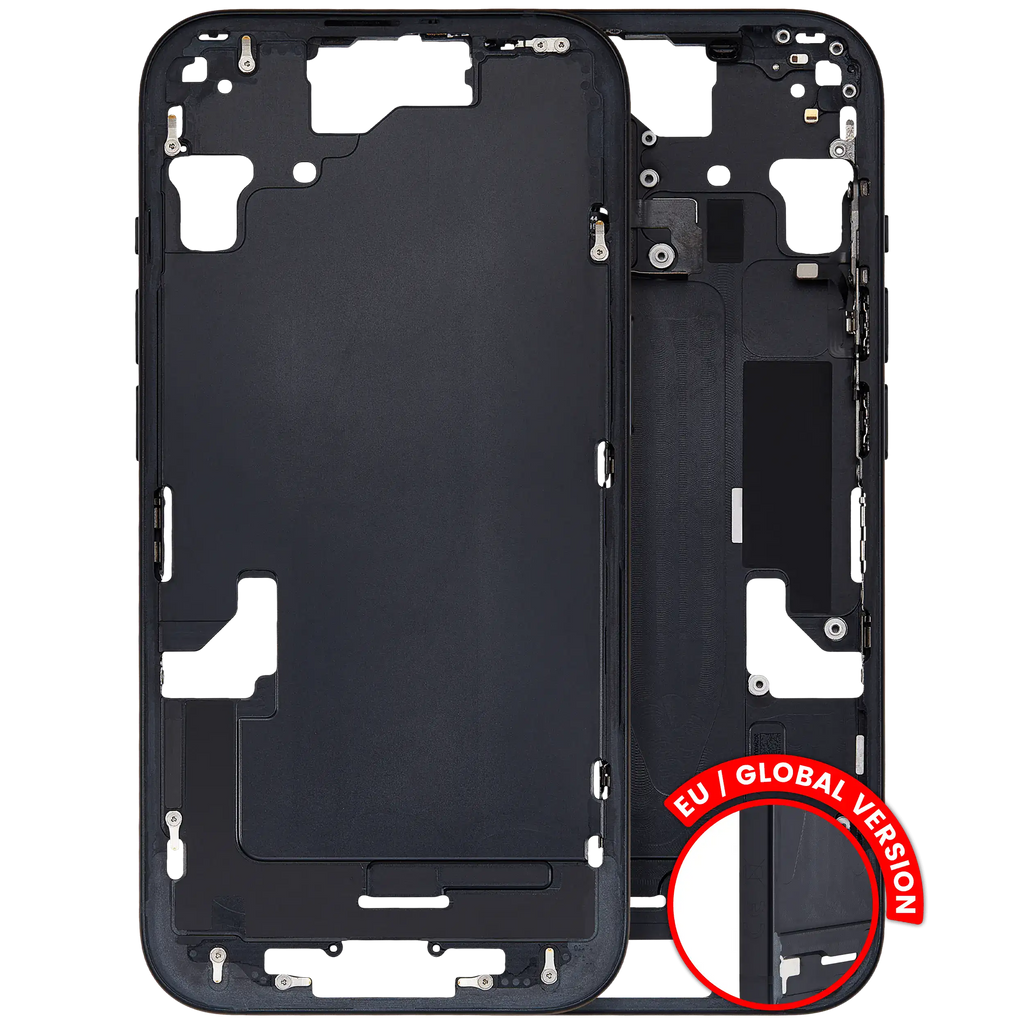 Midframe/Rahmen mit Small Parts für iPhone 15 (EU / Global Version) (Gebrauchter Ausbau/Pull, Qualität B) (Schwarz)