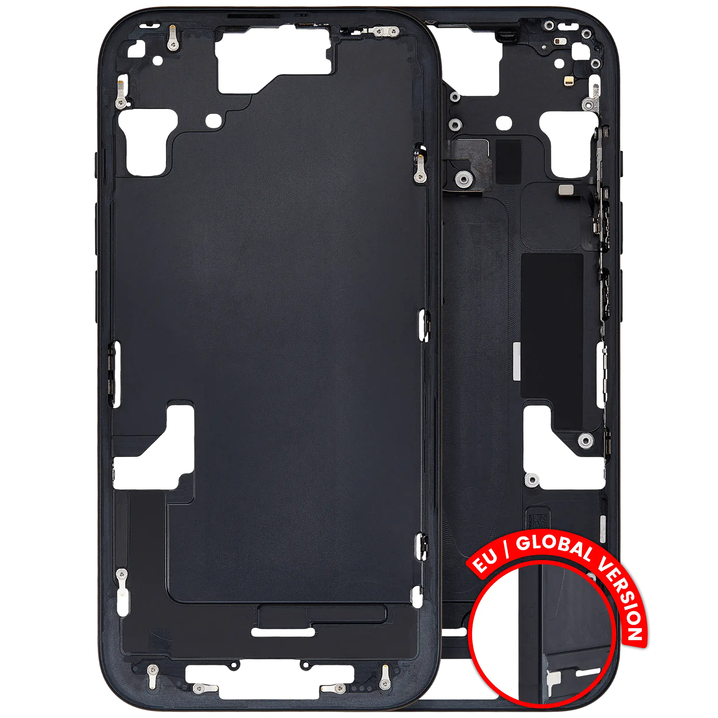 Midframe/Rahmen mit Small Parts für iPhone 15 (EU / Global Version) (Gebrauchter Ausbau/Pull, Qualität B) (Schwarz)