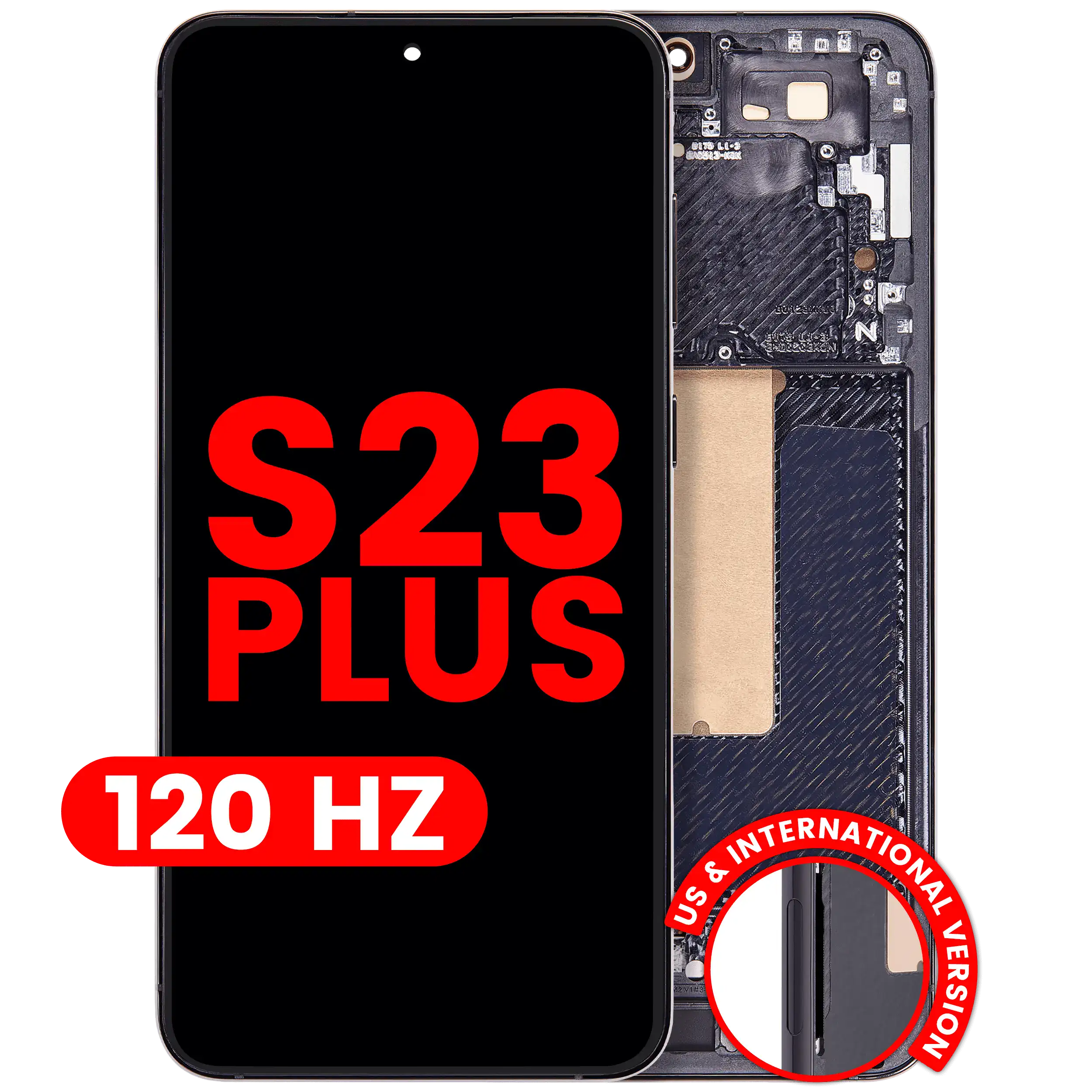 OLED-Display mit Rahmen für Samsung Galaxy S23 Plus (US & International) (Aftermarket Plus) (120Hz) (Phantom Black)