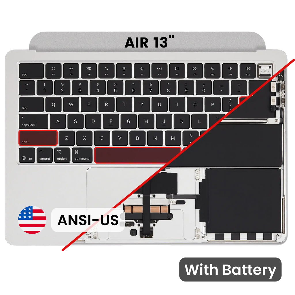 Topcase m. Akku u. Tastatur MacBook Air 13 A3240 US-Tastatur Silber Güte B