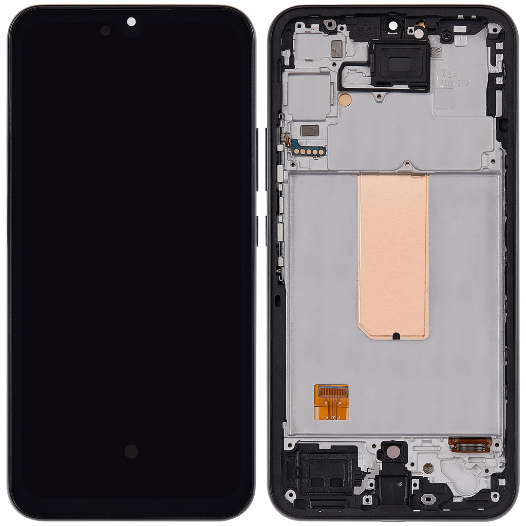 OLED-Display mit Rahmen für Samsung Galaxy A34 5G (A346 / 2023) (6.46") (Aftermarket Plus) (Graphite)