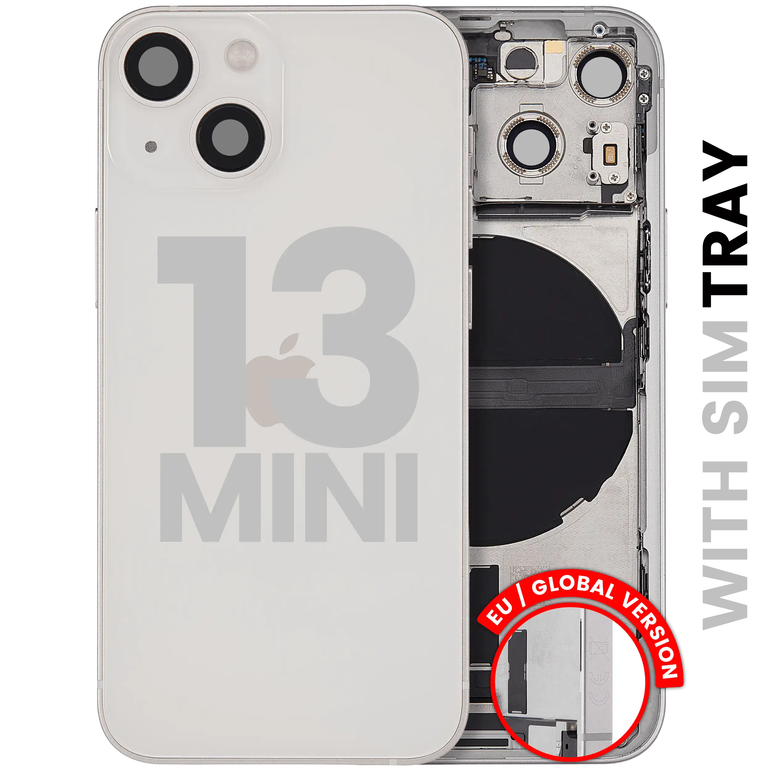Backcover/Rahmen mit Ladebuchse Flex & Small Parts für iPhone 13 Mini (EU / Global Version) (gebrauchter OEM-Ausbau, Qualität A) (Starlight)