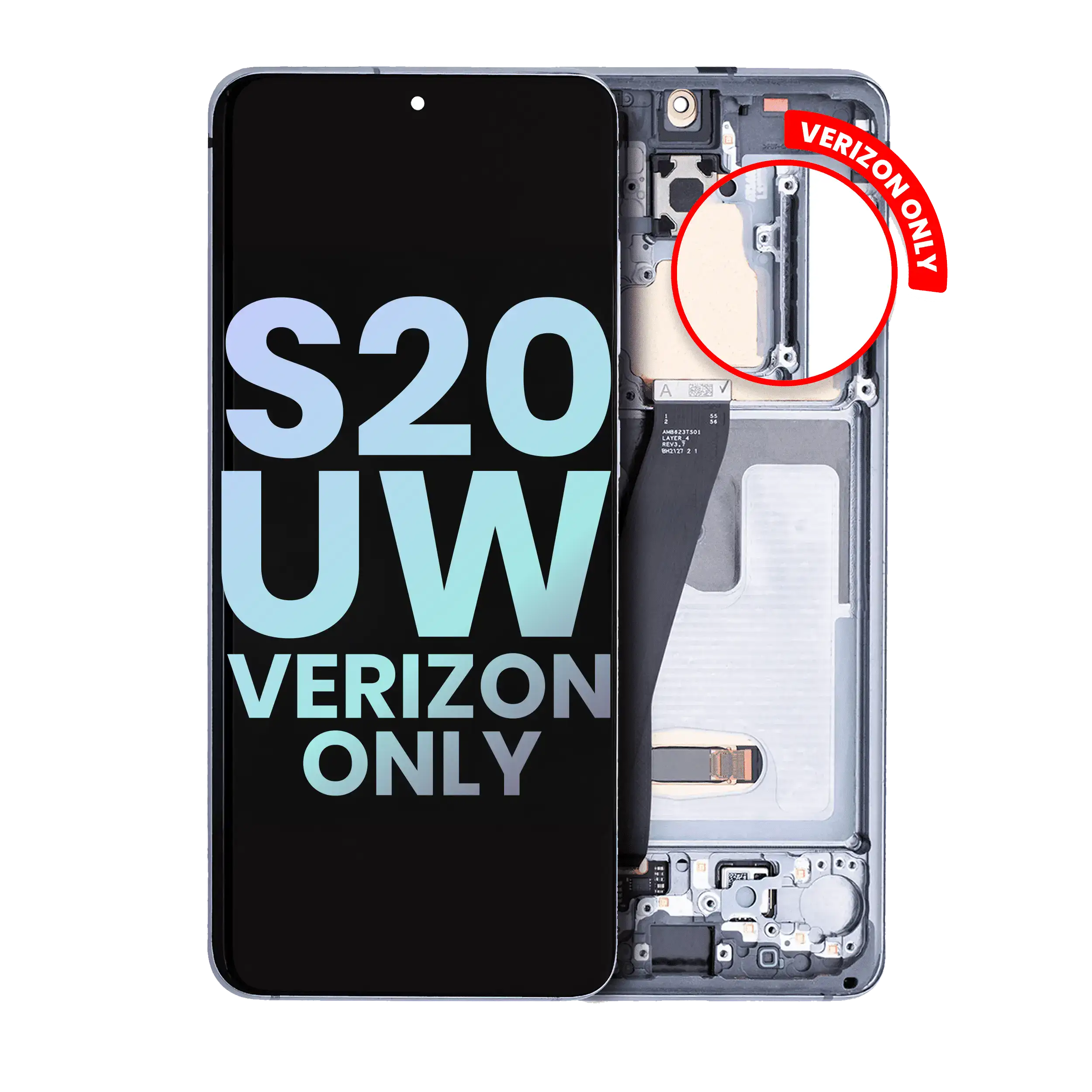 OLED-Display mit Rahmen für Samsung Galaxy S20 5G (Verizon 5G UW Frame Only) (Service Pack) (Cosmic Gray)