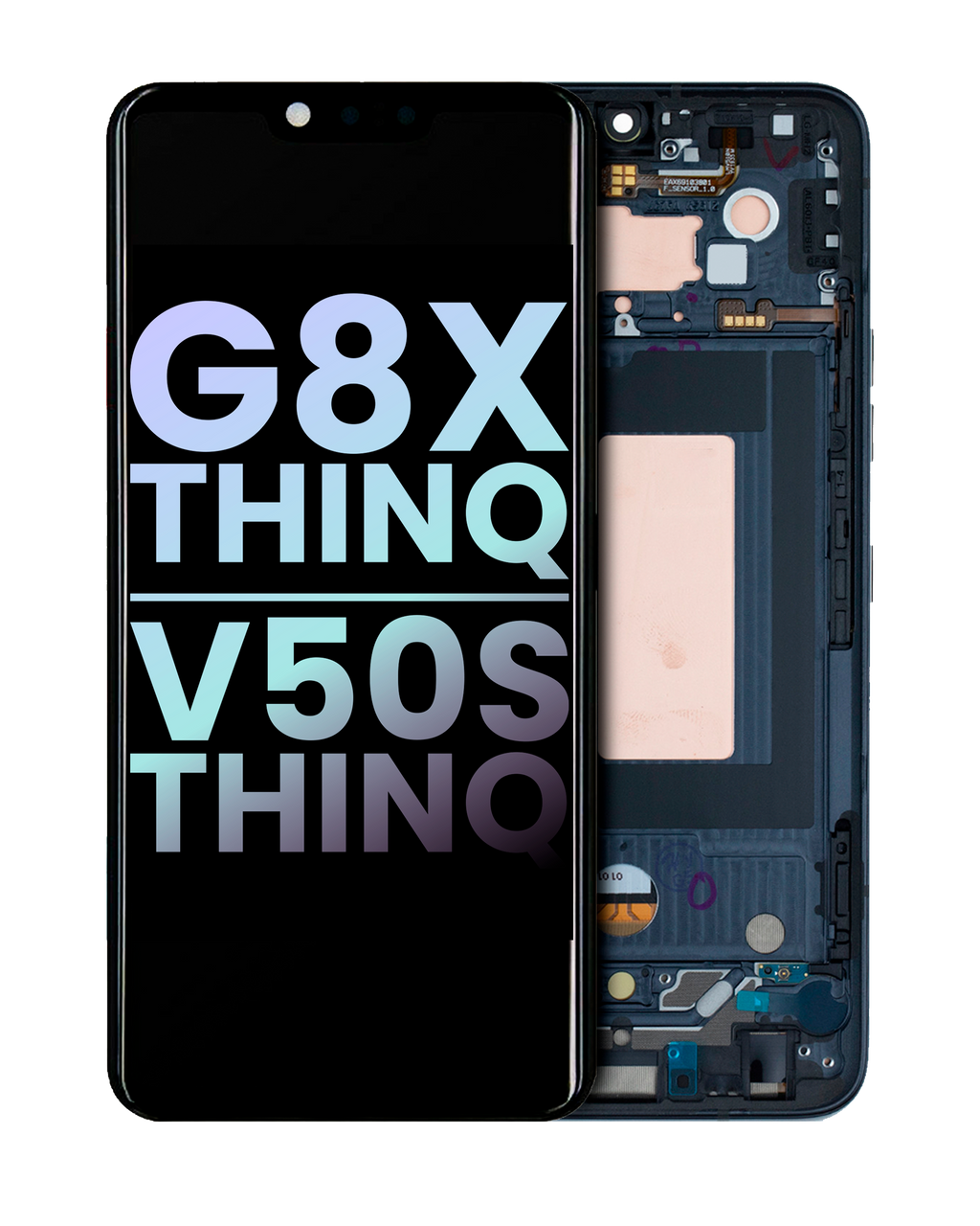 OLED-Display mit Rahmen für LG G8X ThinQ / V50S ThinQ 5G (Original OEM) (Aurora Black)