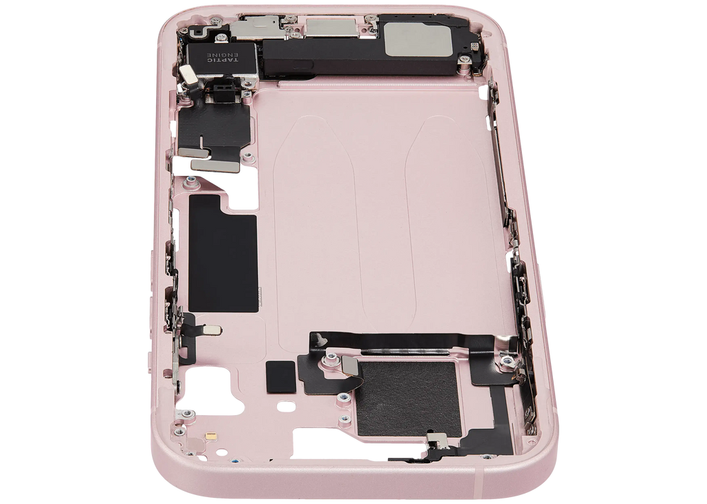 Midframe/Rahmen mit Ladebuchse Flex & Small Parts für iPhone 15 (EU / Global Version) (gebrauchter OEM-Ausbau, Qualität C) (Pink)