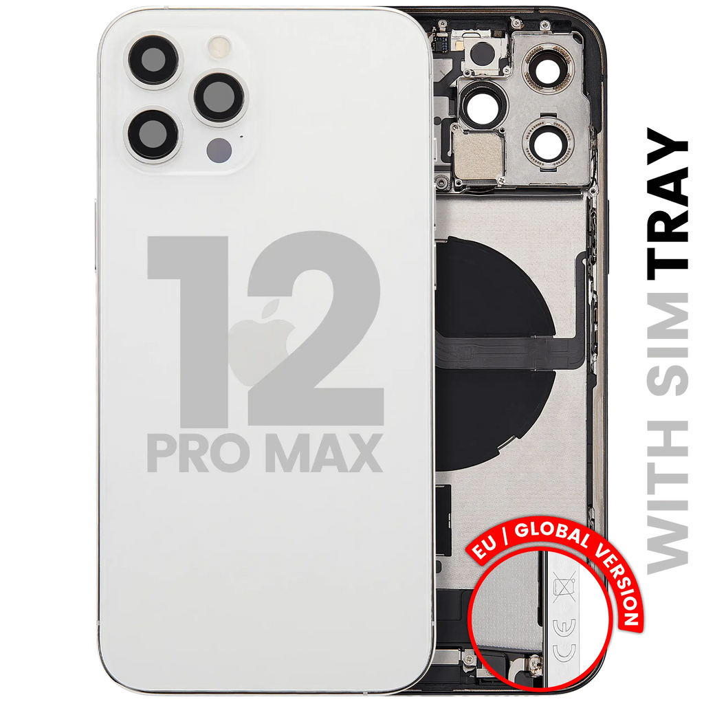 Backcover/Rahmen mit Ladebuchse Flex & Small Parts für iPhone 12 Pro Max (EU / Global Version) (gebrauchter OEM-Ausbau, Qualität B) (Silber)
