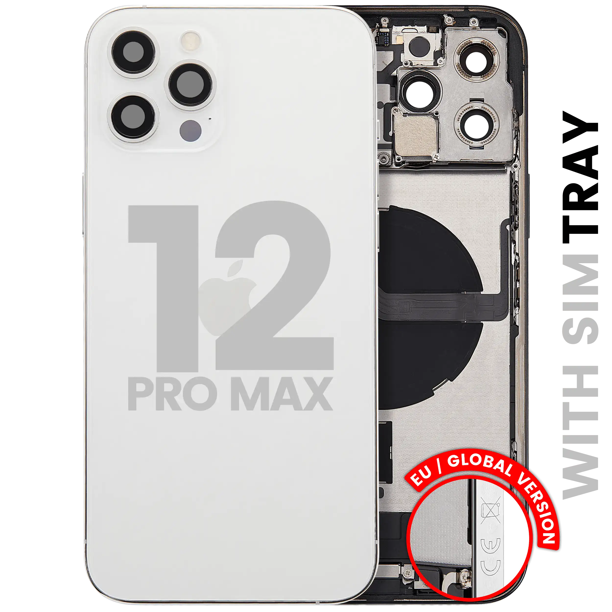 Backcover/Rahmen mit Ladebuchse Flex & Small Parts für iPhone 12 Pro Max (EU / Global Version) (gebrauchter OEM-Ausbau, Qualität B) (Silber)