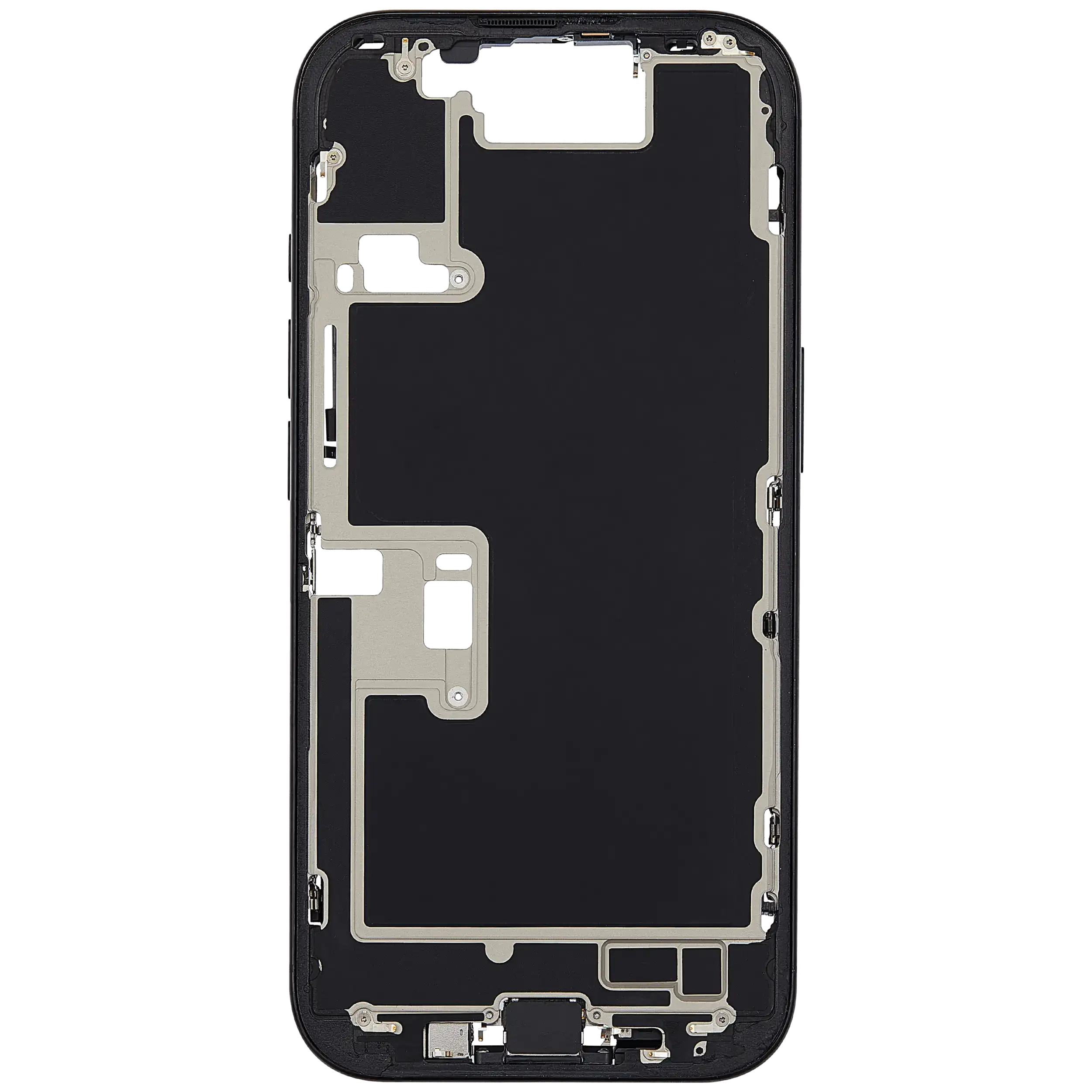 Midframe/Rahmen mit Ladebuchse Flex & Small Parts für iPhone 16 Pro (EU / Global Version) (gebrauchter OEM-Ausbau, Qualität A) (Schwarz Titanium)