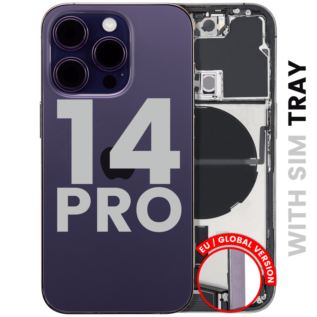 Backcover/Rahmen mit Ladebuchse Flex & Small Parts für iPhone 14 Pro (EU / Global Version) (gebrauchter OEM-Ausbau, Qualität C) (Deep Purple)