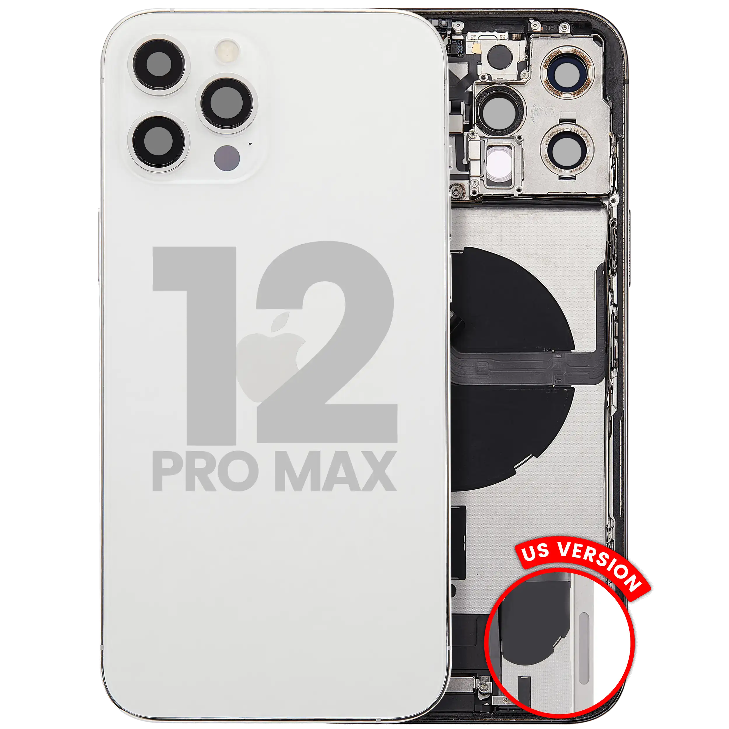 Backcover/Rahmen mit Ladebuchse Flex & Small Parts für iPhone 12 Pro Max (US-Version) (gebrauchter OEM-Ausbau, Qualität C) (Silber)