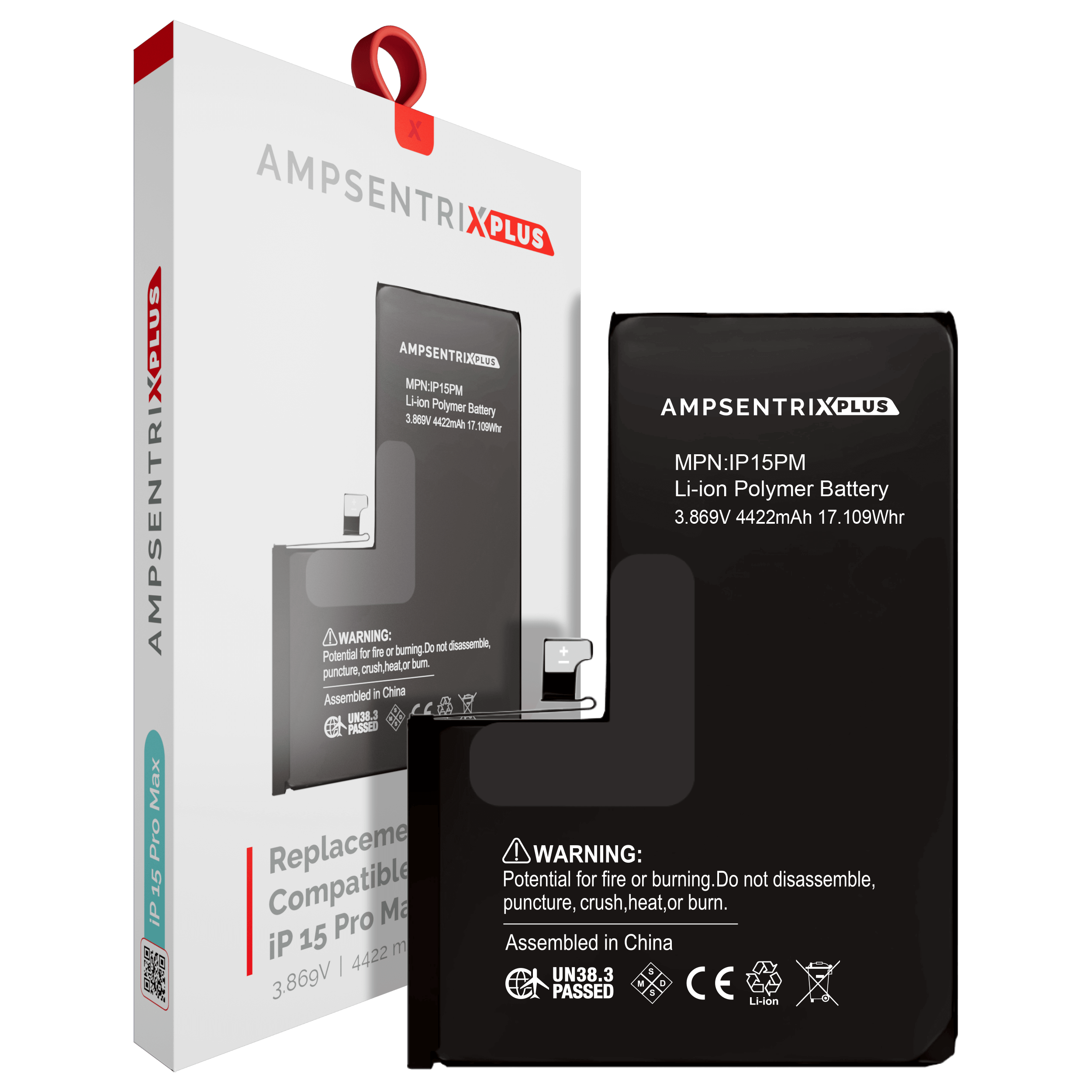 Ersatzbatterie für iPhone 15 Pro Max (AmpSentrix Plus)