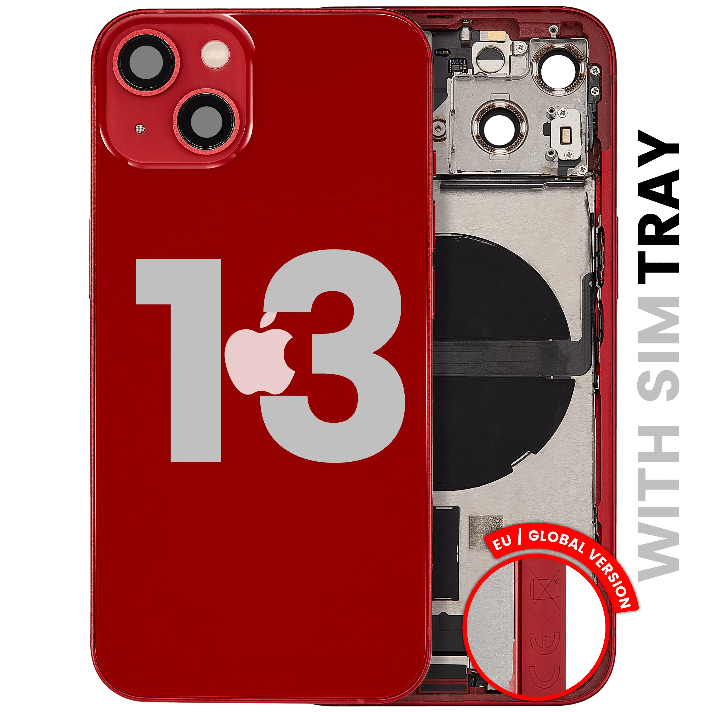 Backcover/Rahmen mit Ladebuchse Flex & Small Parts für iPhone 13 (EU / Global Version) (gebrauchter OEM-Ausbau, Qualität B) (Rot)