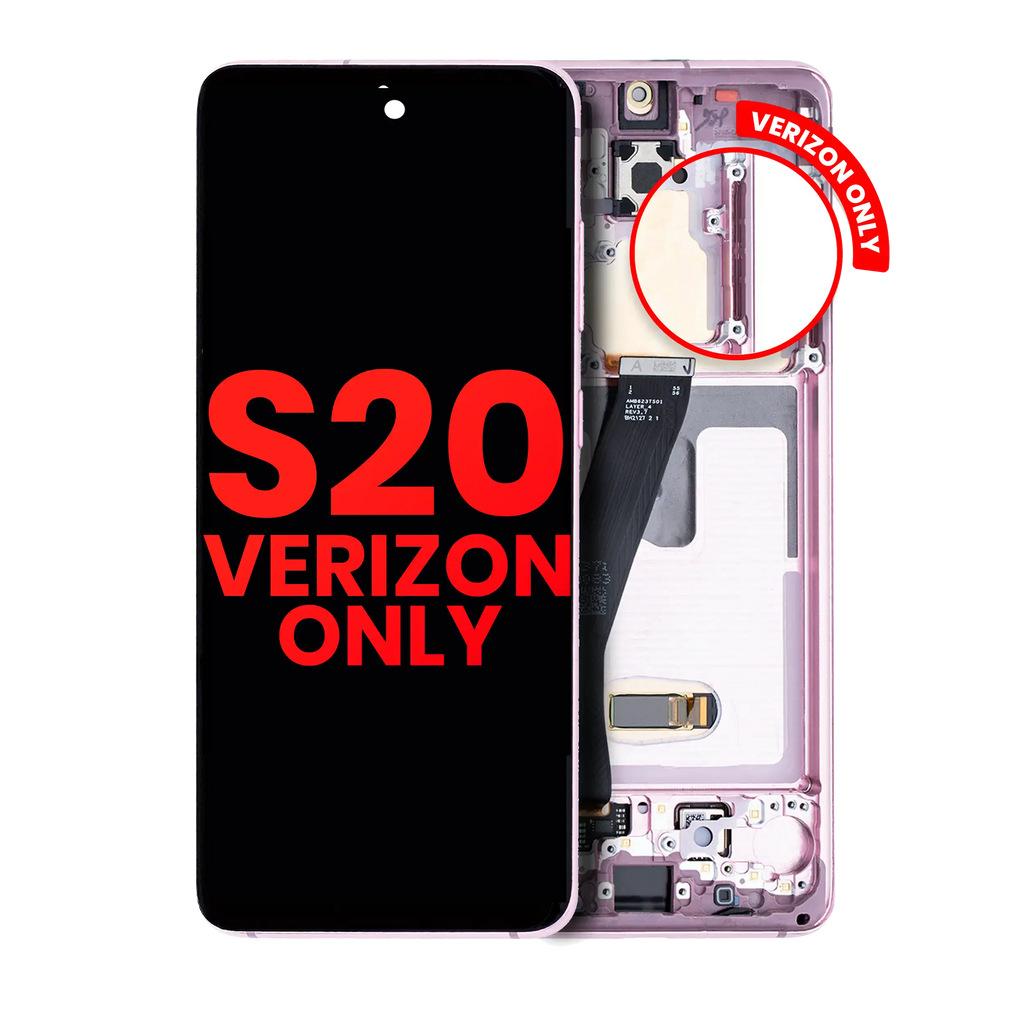 OLED-Display mit Rahmen für Samsung Galaxy S20 5G (Verizon 5G UW Frame Only) (Aftermarket Plus) (Cloud Pink)