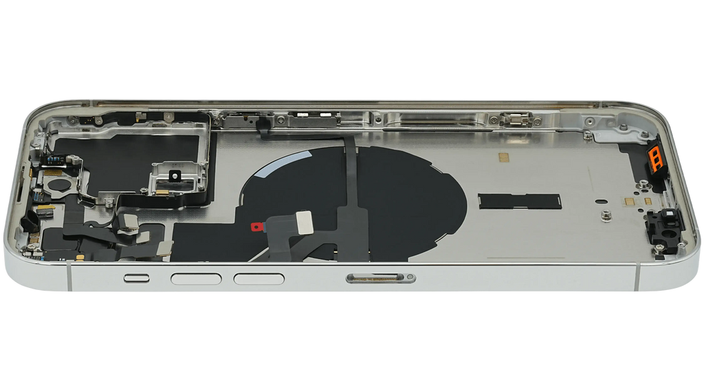 Backcover/Rahmen mit Small Parts für iPhone 14 Pro Max (EU / Global Version) (gebrauchter OEM-Ausbau, Qualität C) (Silber)