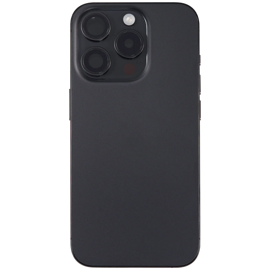Backcover/Rahmen mit Small Parts für iPhone 15 Pro (US-Version) (gebrauchter OEM-Ausbau, Qualität B) (Schwarz Titanium)