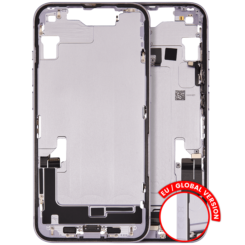 Midframe/Frame with Charging Port Flex and Small Parts for iPhone 14 (EU/Global Version) (Used OEM Part, Grade A) (Purple)