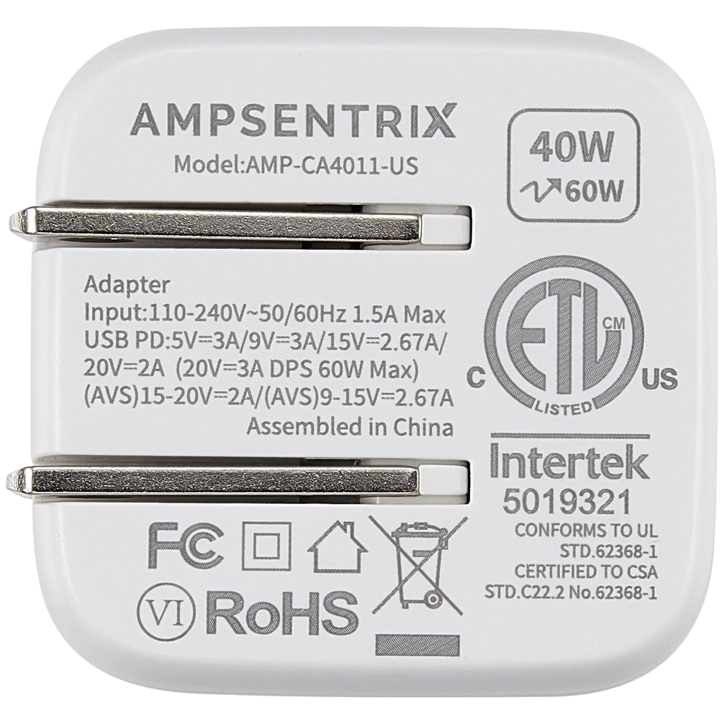 AmpSentrix 40W USB-C Wall Adapter (110V / US Plug)