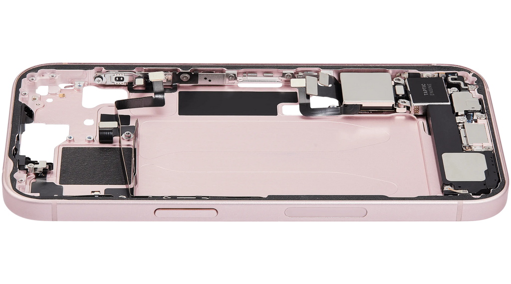 Midframe/Rahmen mit Ladebuchse Flex & Small Parts für iPhone 15 (US-Version) (gebrauchter OEM-Ausbau, Qualität C) (Pink)