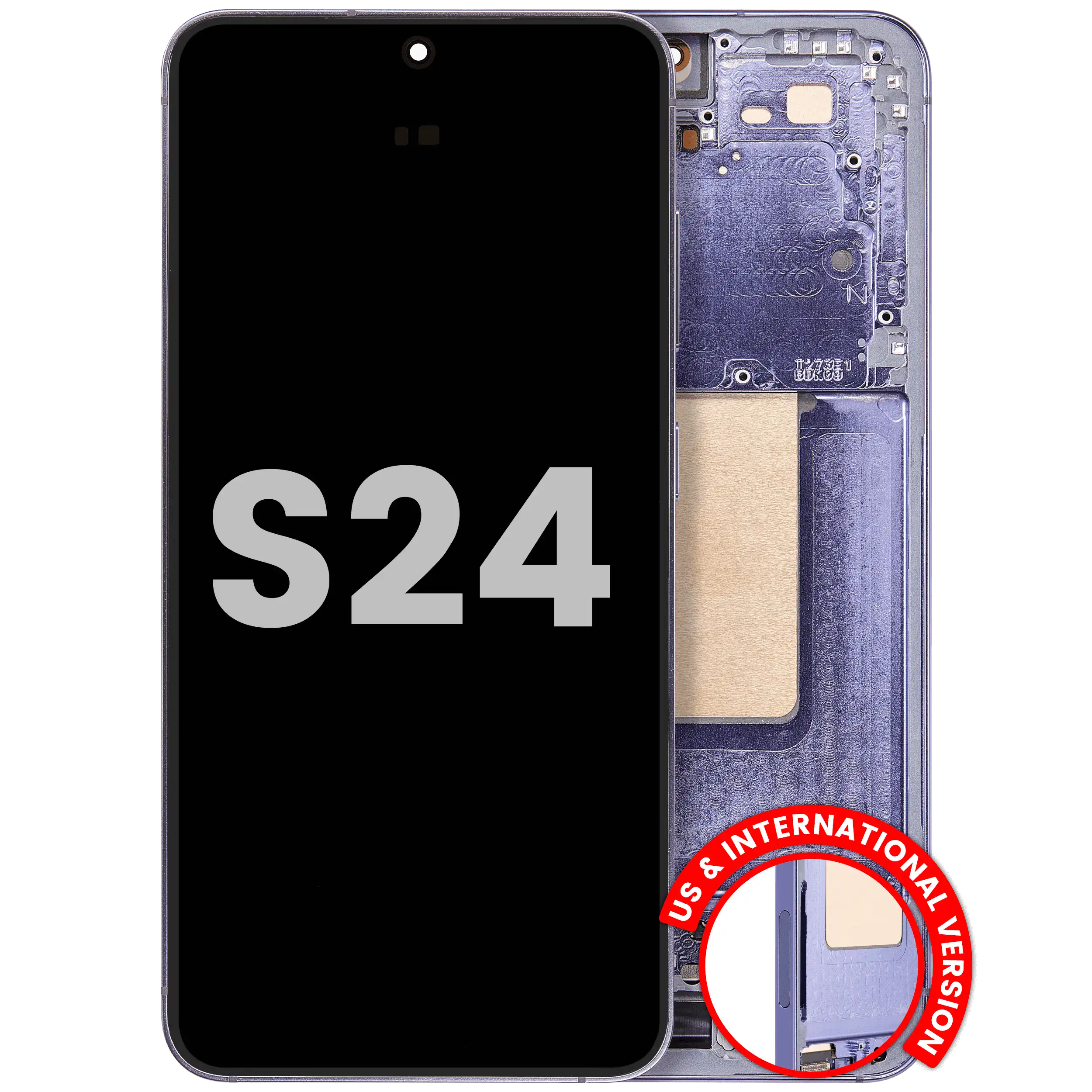 OLED-Display mit Rahmen für Samsung Galaxy S24 5G (US & Internationale Version) (gebrauchter OEM-Ausbau, Qualität A) (Cobalt Violet)
