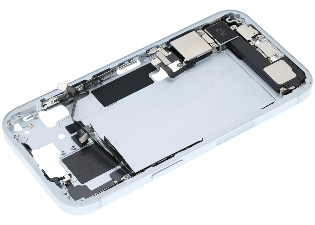 Midframe/Rahmen mit Ladebuchse Flex & Small Parts für iPhone 15 (US-Version) (gebrauchter OEM-Ausbau, Qualität C) (Blau)
