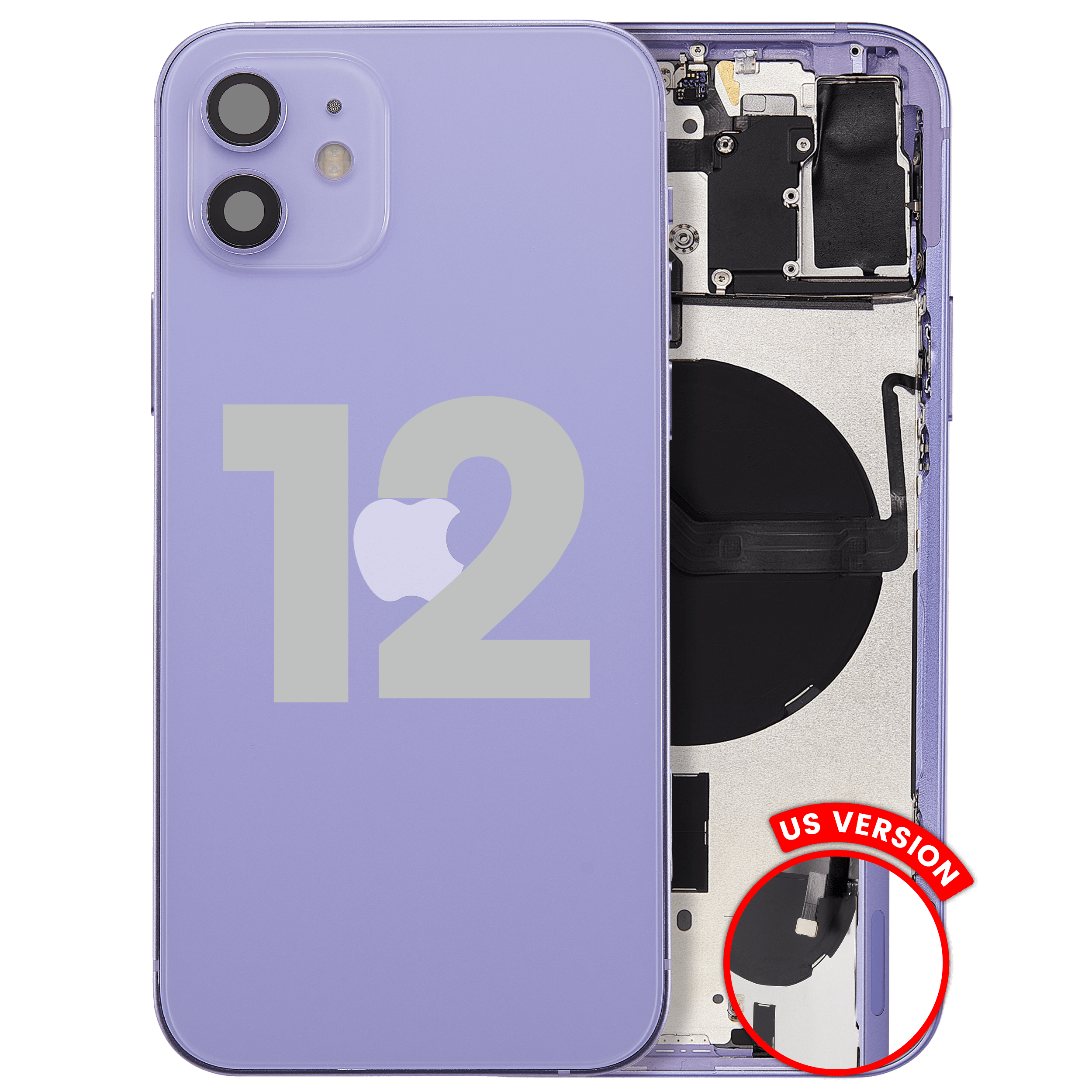 Backcover/Rahmen mit Small Parts für iPhone 12 (US-Version) (gebrauchter OEM-Ausbau, Qualität C) (Lila)