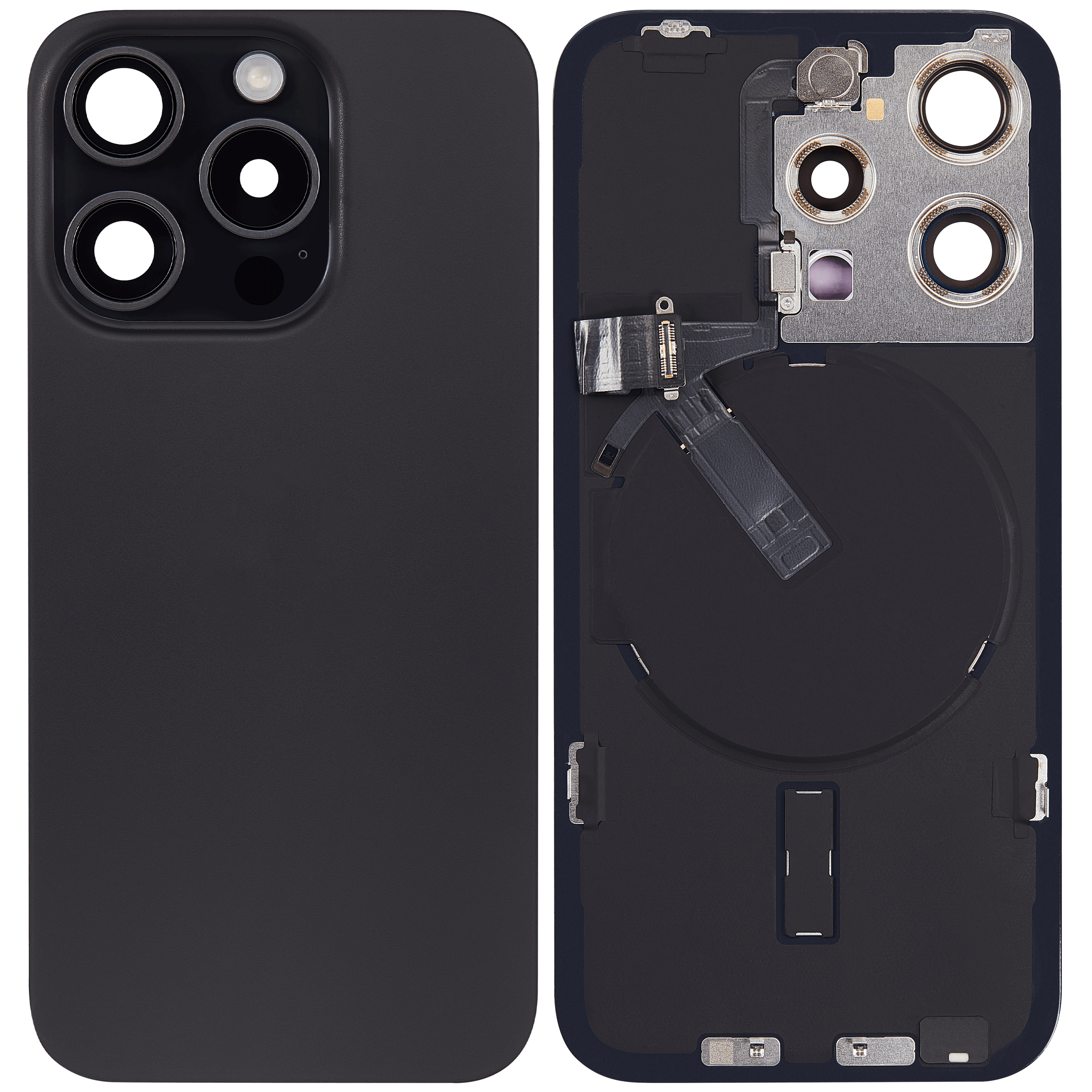 Backcover mit MagSafe Magnet & NFC & Blitz-Flexkabel für iPhone 15 Pro (gebrauchter OEM-Ausbau, Qualität A) (Schwarz Titanium)