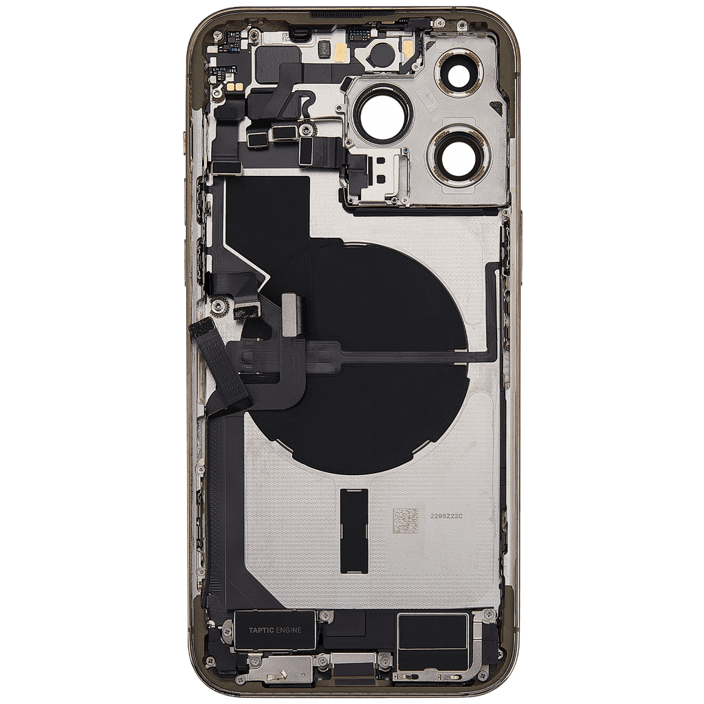 Backcover/Rahmen mit Ladebuchse Flex & Small Parts für iPhone 14 Pro Max (EU / Global Version) (gebrauchter OEM-Ausbau, Qualität C) (Gold)