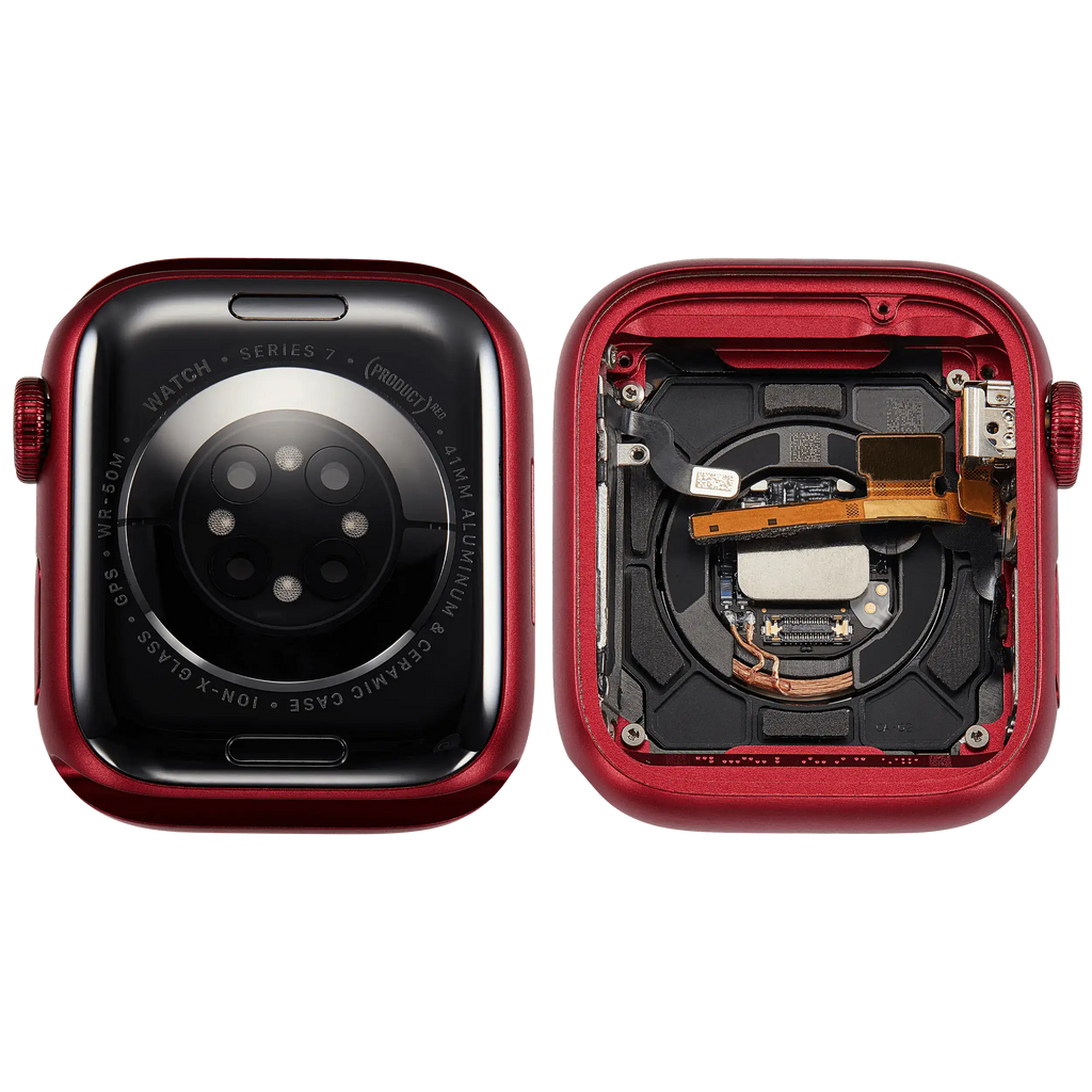 Backcover/Rahmen Compatible für Watch Series 7 (41MM) (gebrauchter OEM-Ausbau, Qualität A) (GPS Version) (Aluminum / Red)