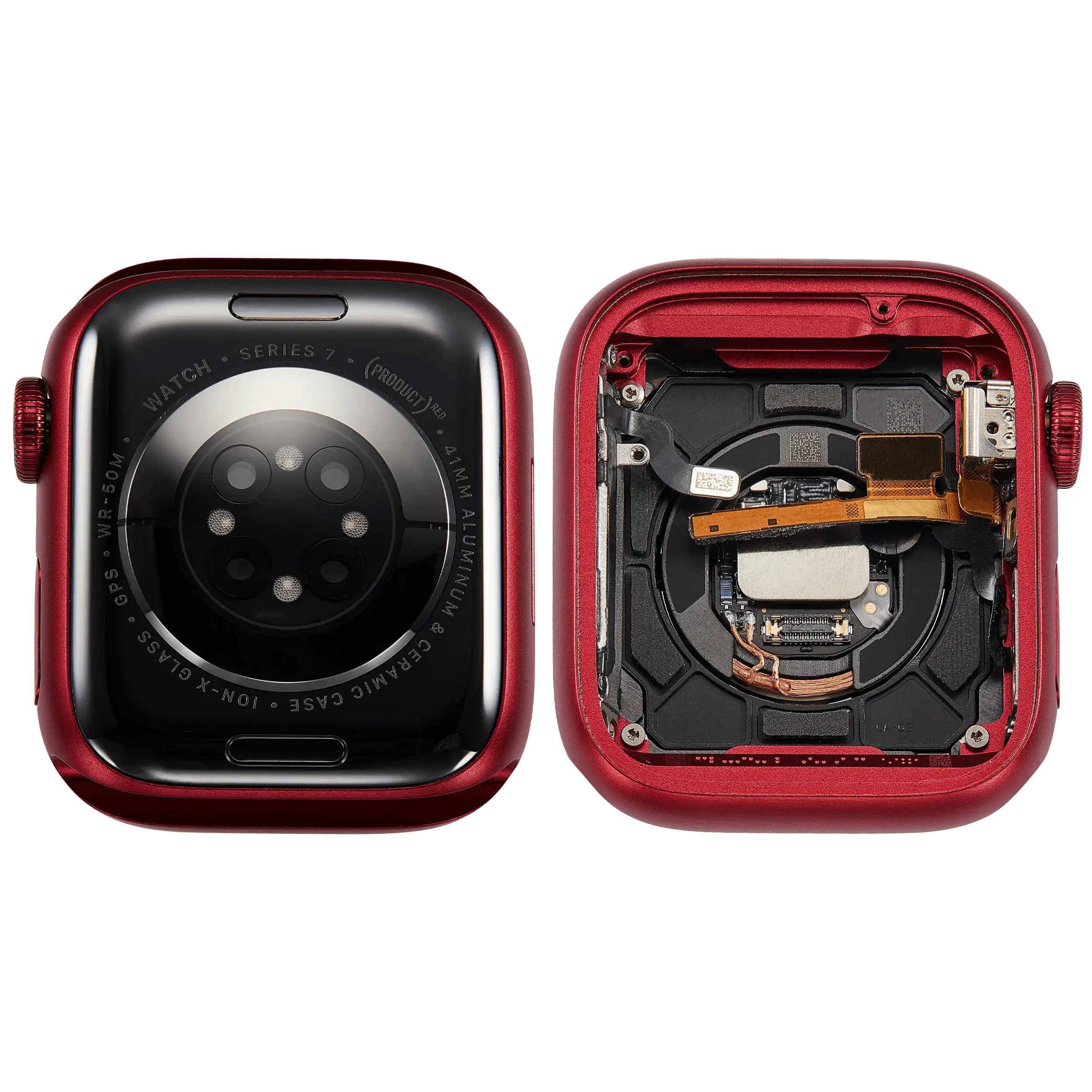 Backcover/Rahmen Compatible für Watch Series 7 (41MM) (gebrauchter OEM-Ausbau, Qualität A) (GPS Version) (Aluminum / Red)