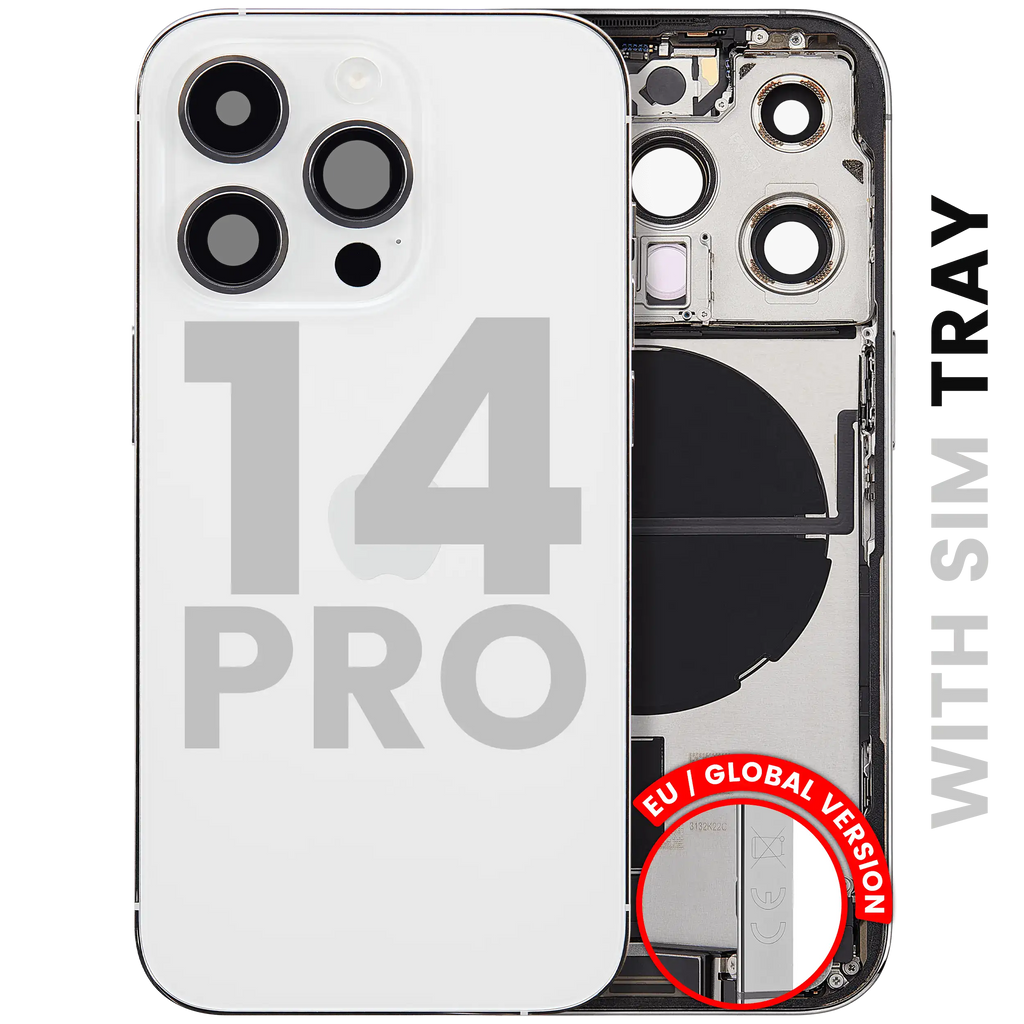 Backcover/Rahmen mit Ladebuchse Flex & Small Parts für iPhone 14 Pro (EU / Global Version) (gebrauchter OEM-Ausbau, Qualität B) (Silber)