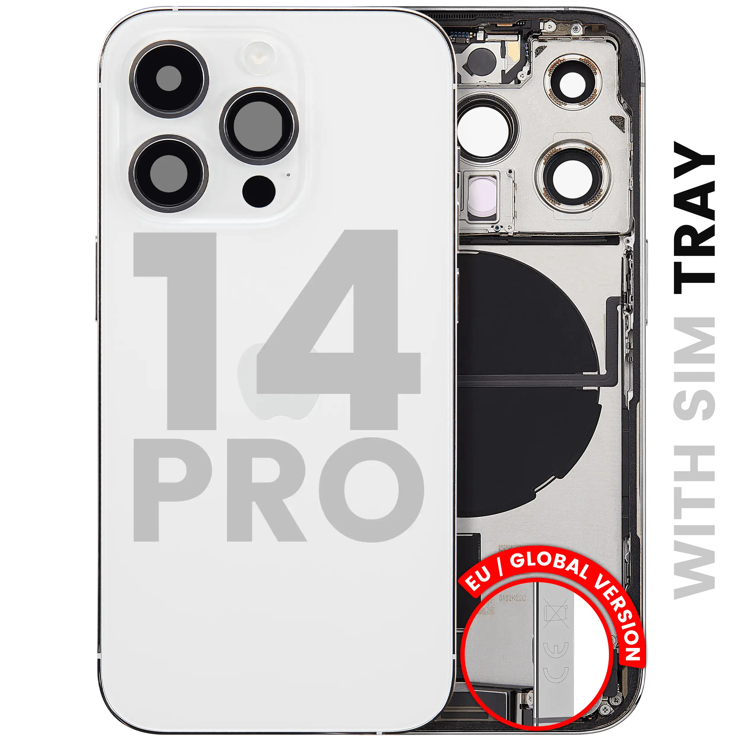 Backcover/Rahmen mit Ladebuchse Flex & Small Parts für iPhone 14 Pro (EU / Global Version) (gebrauchter OEM-Ausbau, Qualität B) (Silber)
