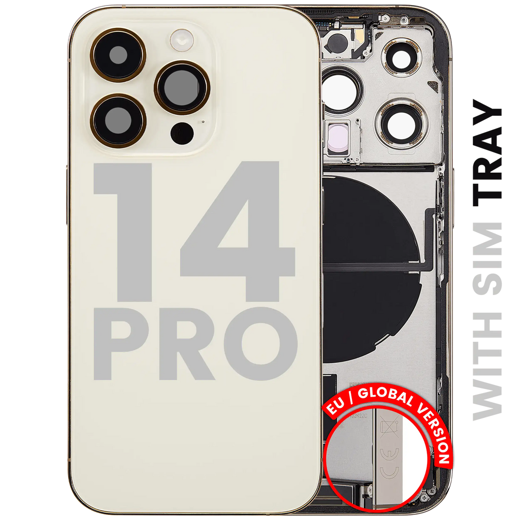 Backcover/Rahmen mit Ladebuchse Flex & Small Parts für iPhone 14 Pro (EU / Global Version) (gebrauchter OEM-Ausbau, Qualität C) (Gold)