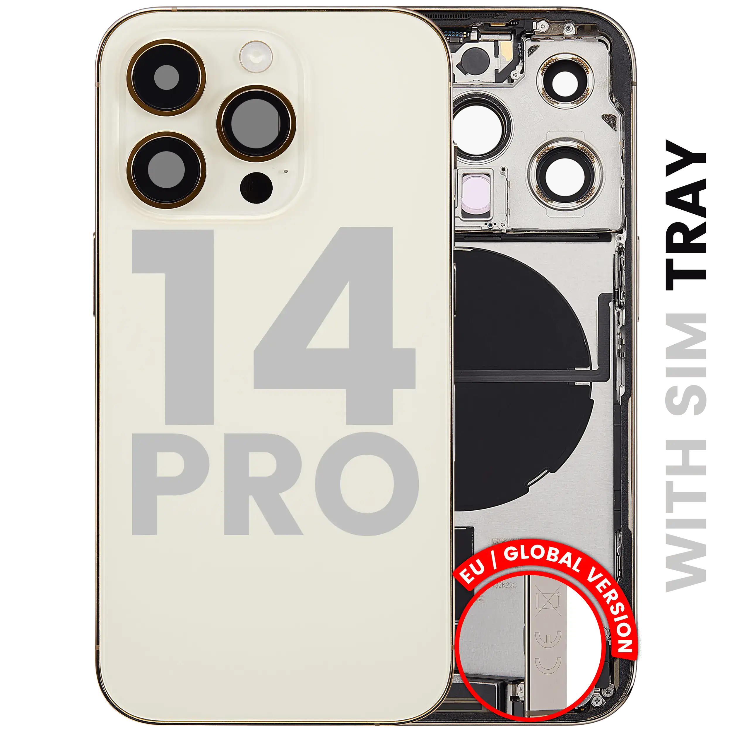 Backcover/Rahmen mit Ladebuchse Flex & Small Parts für iPhone 14 Pro (EU / Global Version) (gebrauchter OEM-Ausbau, Qualität C) (Gold)