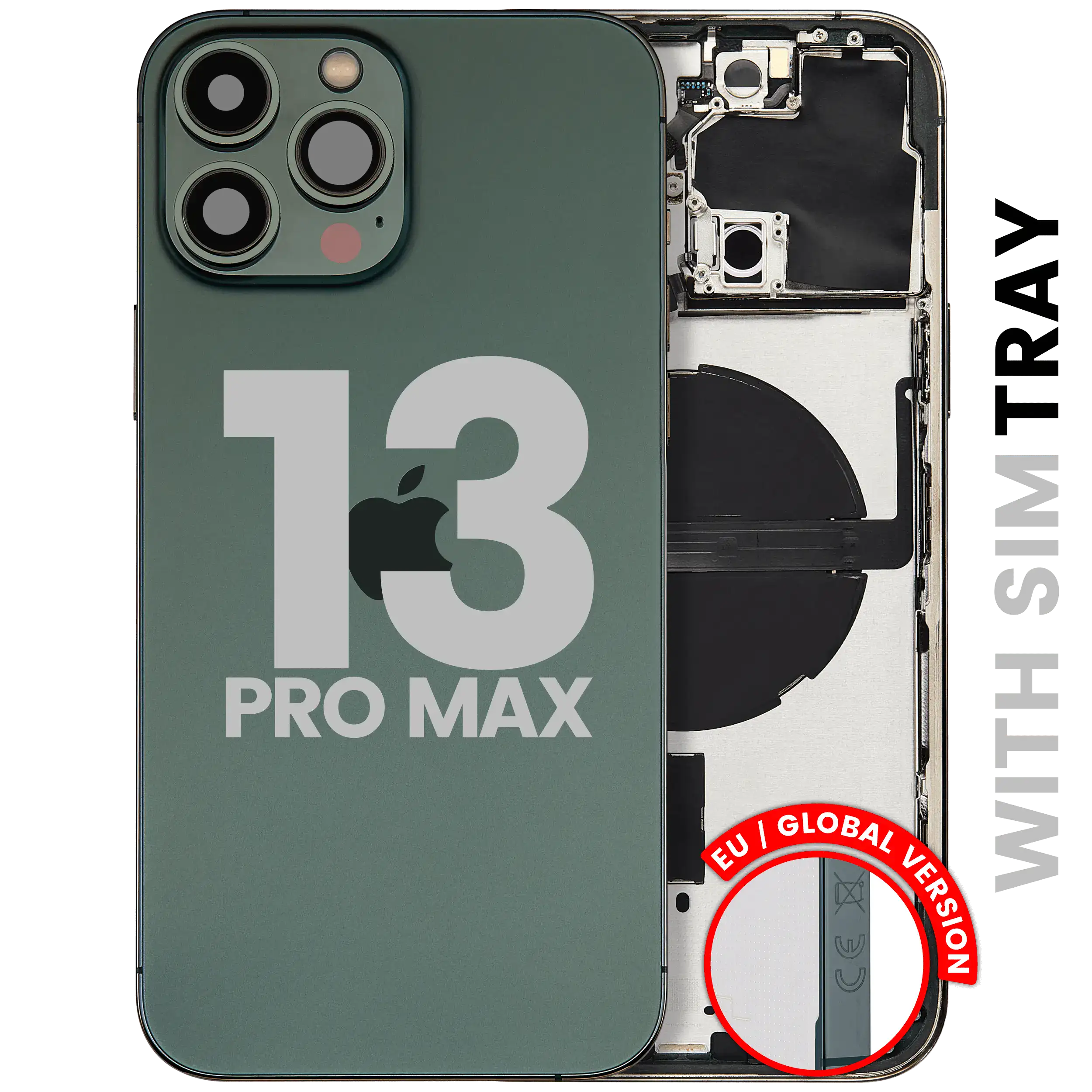 Backcover/Rahmen mit Small Parts für iPhone 13 Pro Max (EU / Global Version) (gebrauchter OEM-Ausbau, Qualität C) (Alpine Grün)