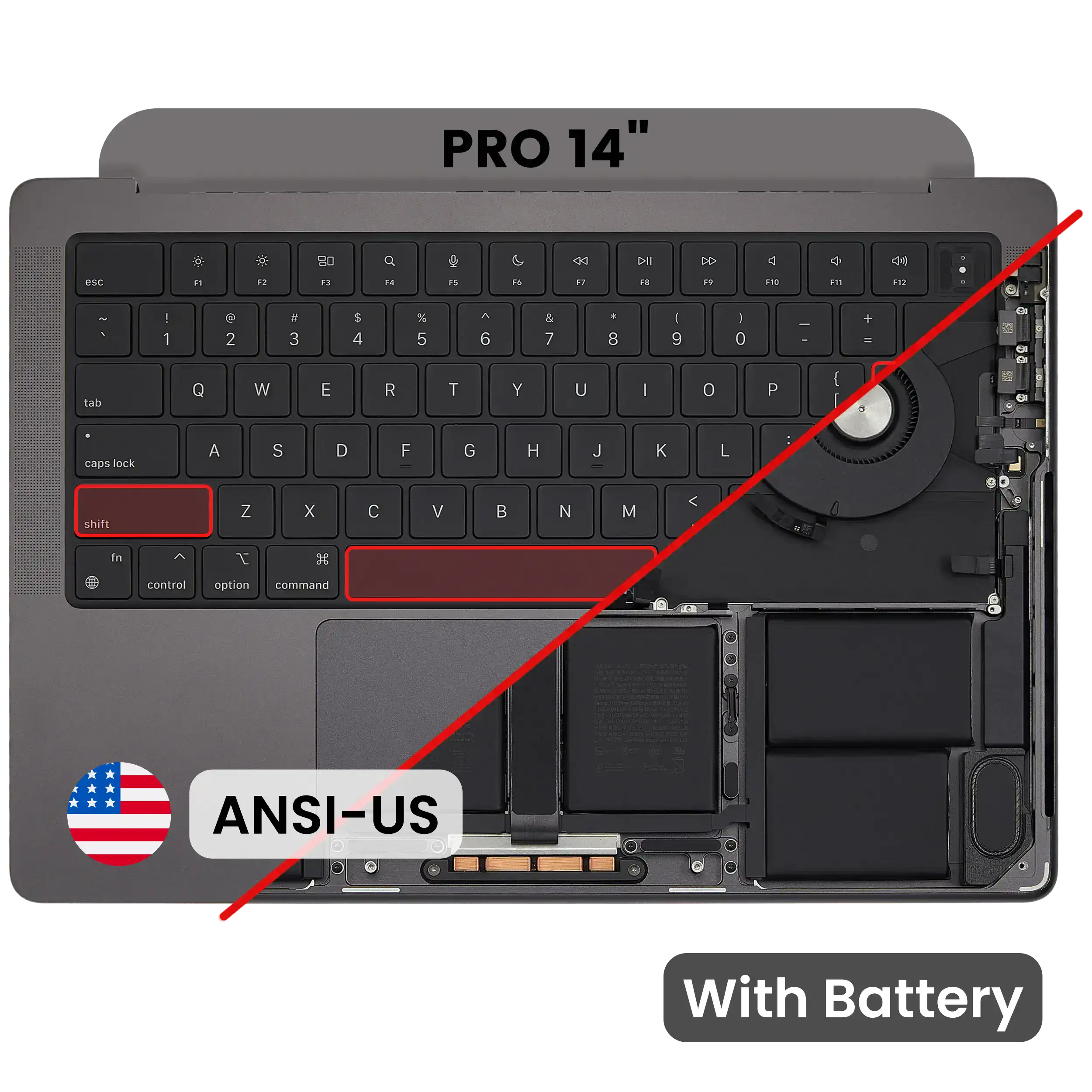 Topcase Akku Tastatur US MacBook Pro 14" A3401 Space Schwarz OEM Pull A
