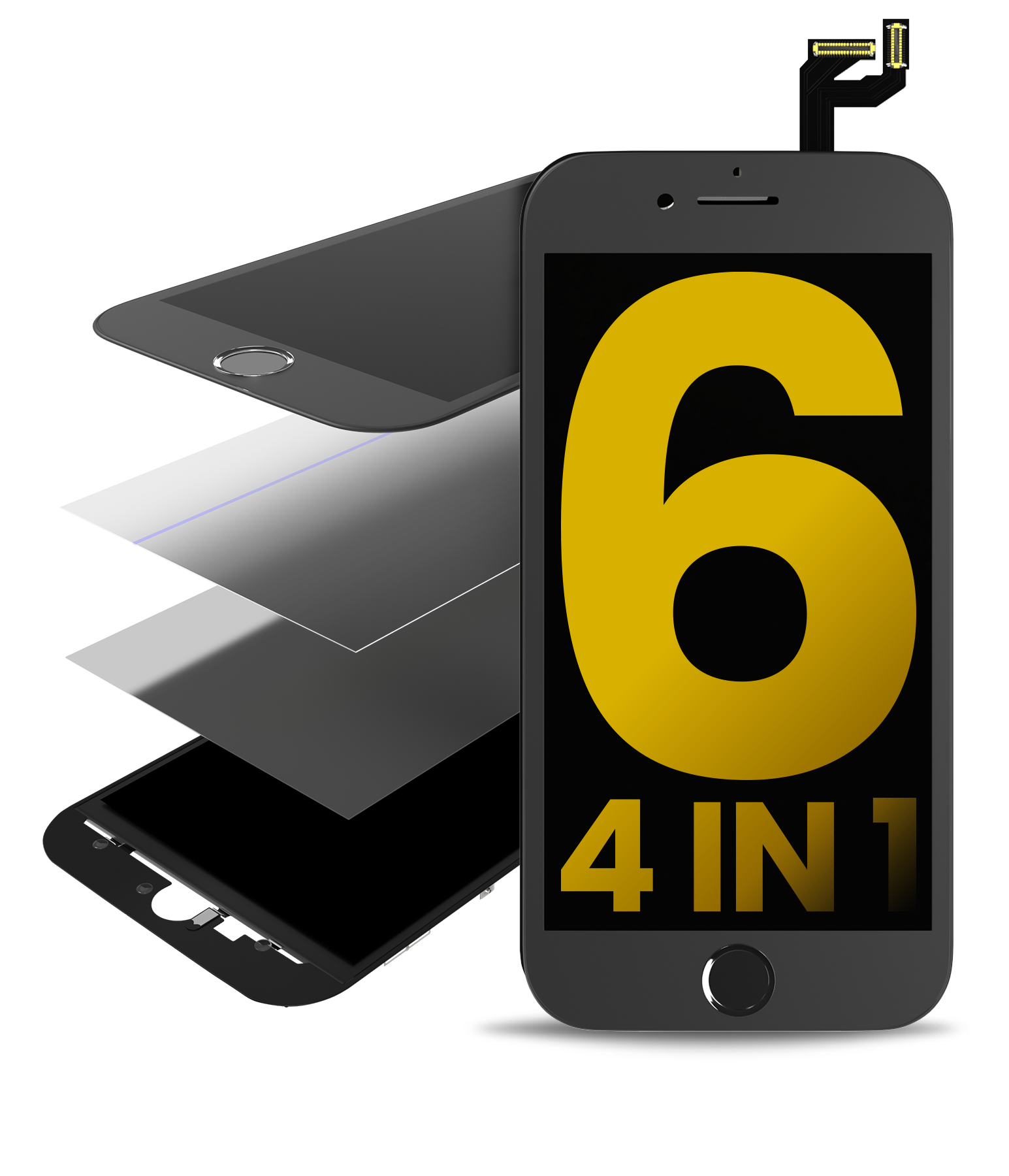 4-in-1 (Front Glass + Frame + Polarizer + OCA Pre-Installed) for iPhone 6 (2-Pack) (Black)