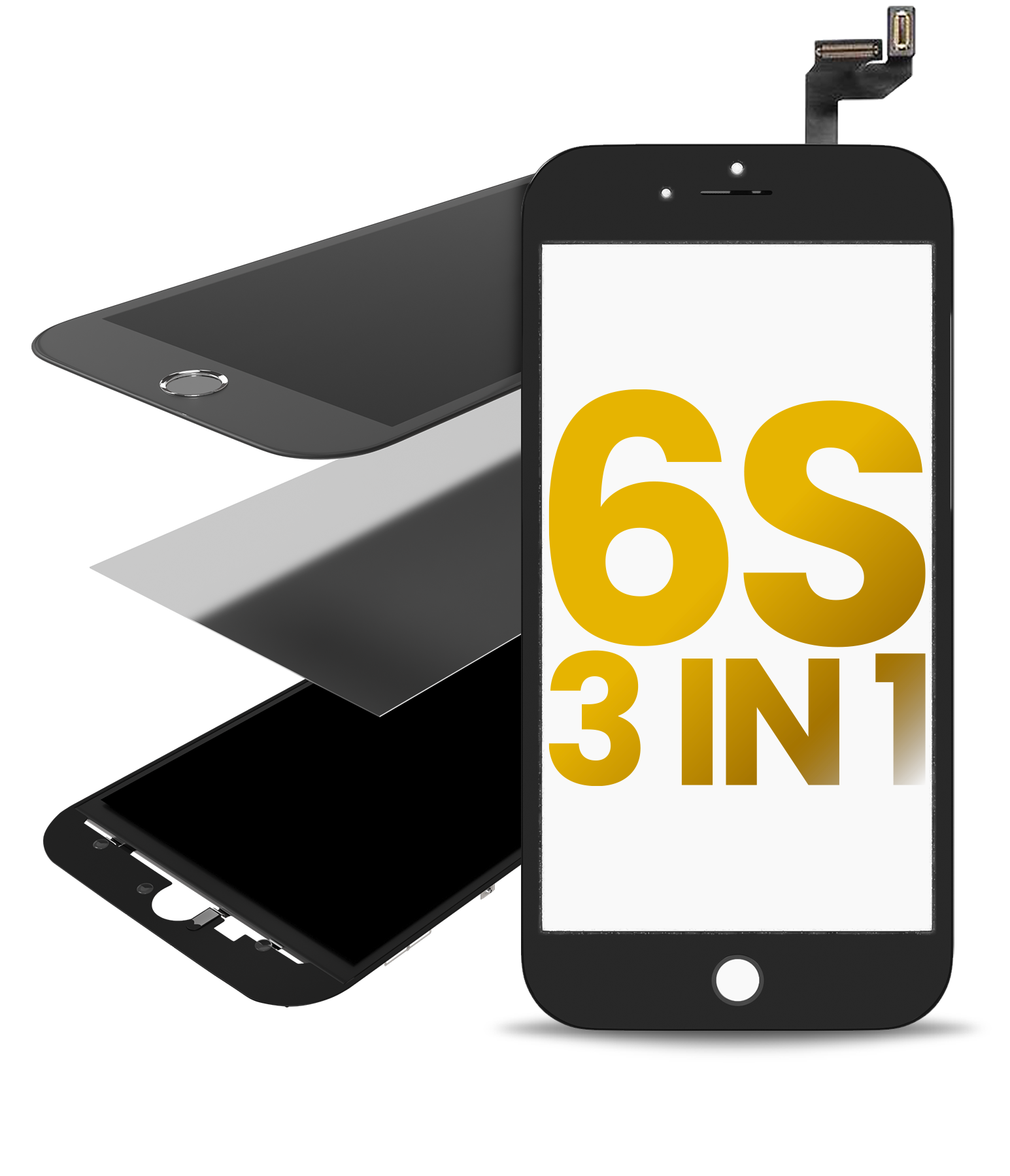 3-in-1 Front Glass with Frame and Pre-installed OCA for iPhone 6S (2-Pack) Black