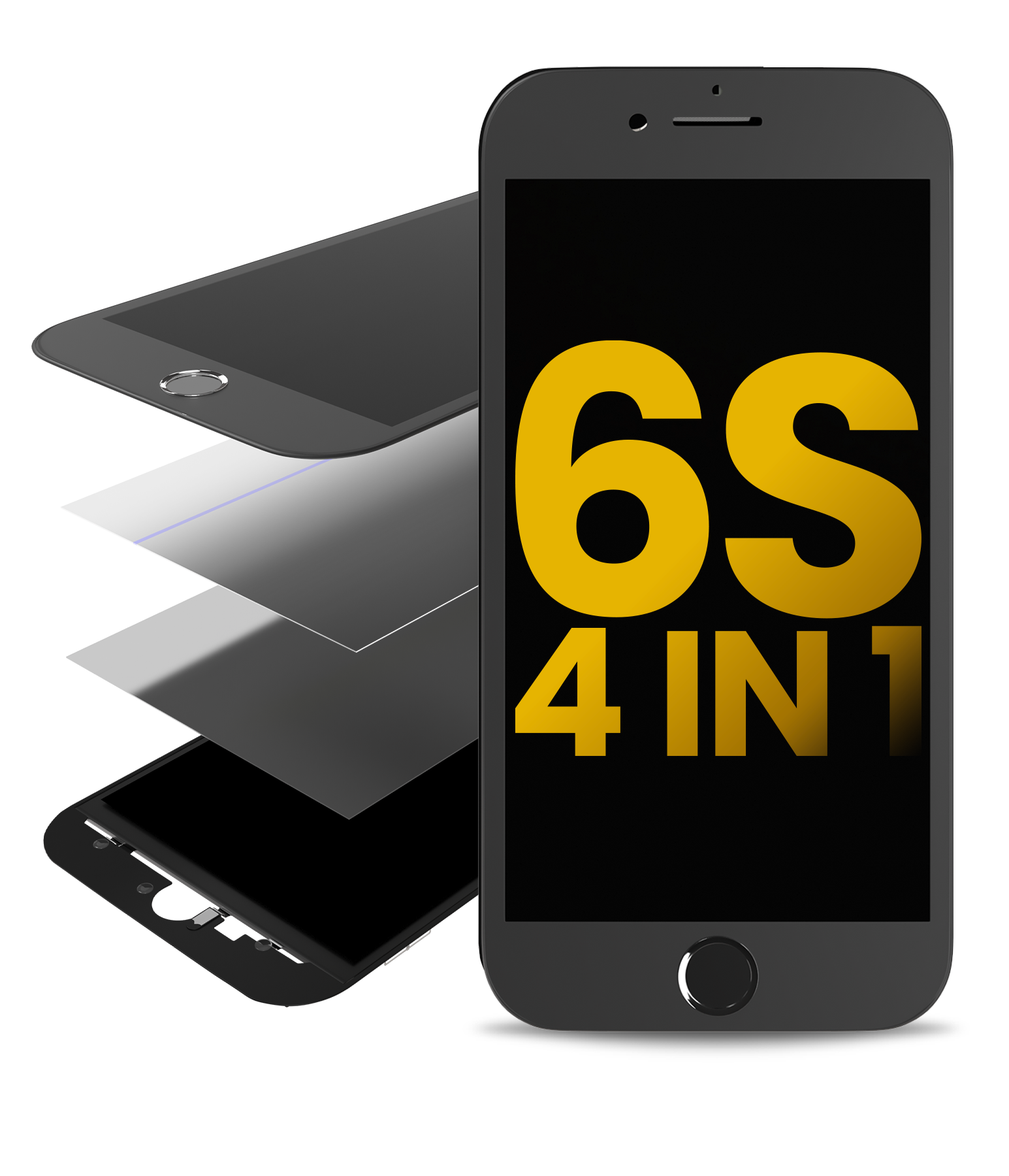 4-in-1 Displayglas mit Rahmen für iPhone 6S - 2x Schwarz