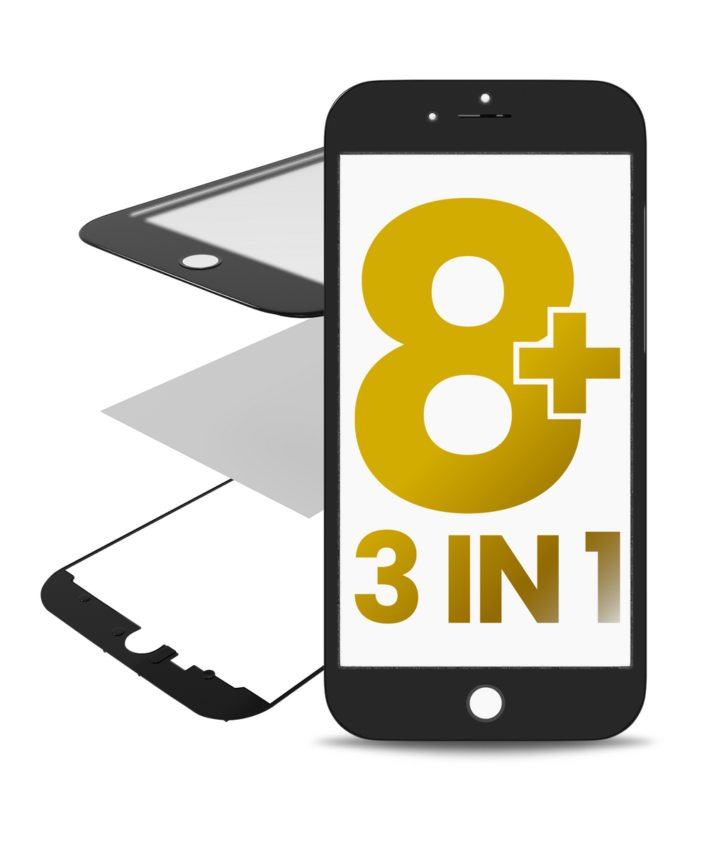 Glass with Frame & OCA Pre-installed for iPhone 8 Plus (Black) (Premium / 3 in 1) (2-Pack)