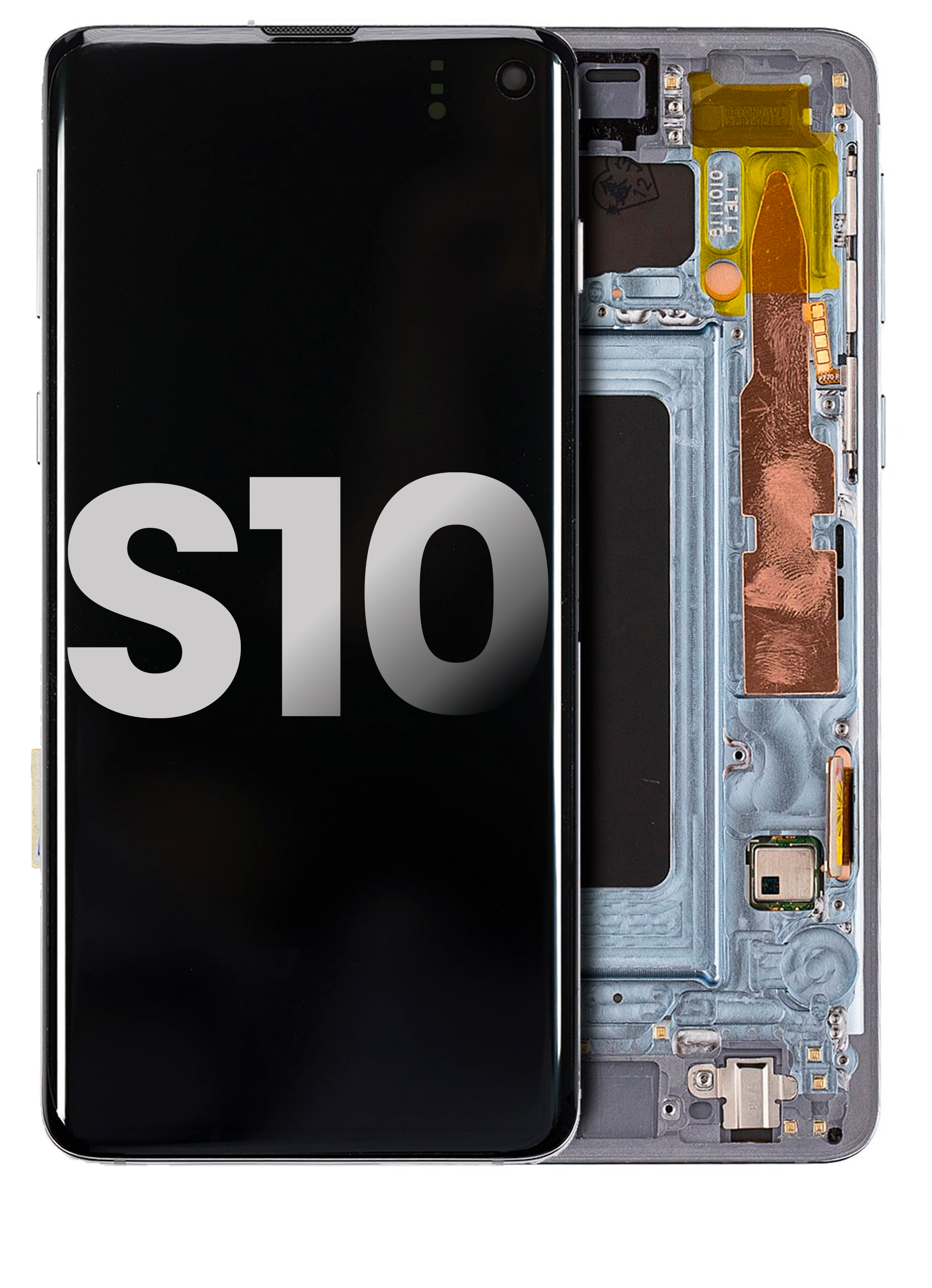 OLED-Display mit Rahmen für Samsung Galaxy S10 (gebrauchter OEM-Ausbau, Qualität B/C) (Prism Blue)