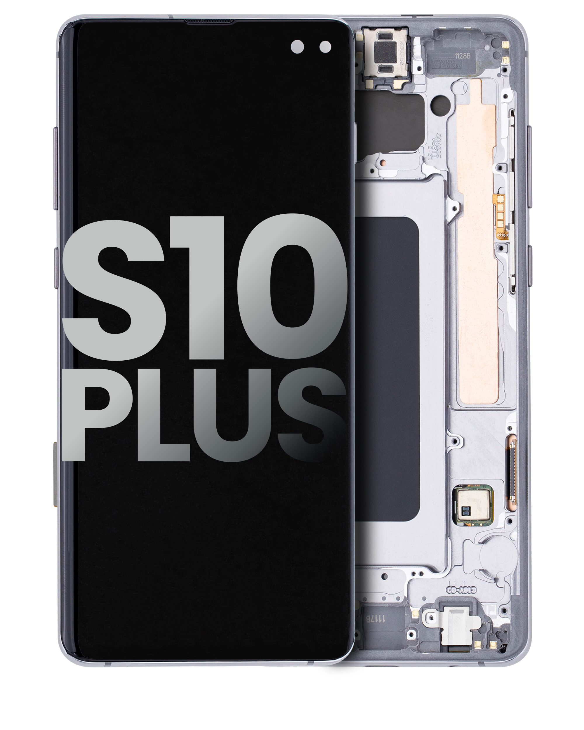 OLED-Display mit Rahmen für Samsung Galaxy S10 Plus (gebrauchter OEM-Ausbau, Qualität B/C) (Prism / Ceramic Black)