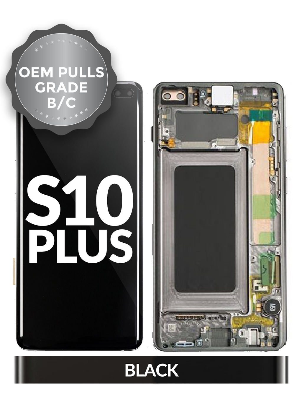 OLED-Display mit Rahmen für Samsung Galaxy S10 Plus (gebrauchter OEM-Ausbau, Qualität B/C) (Prism / Ceramic Black)