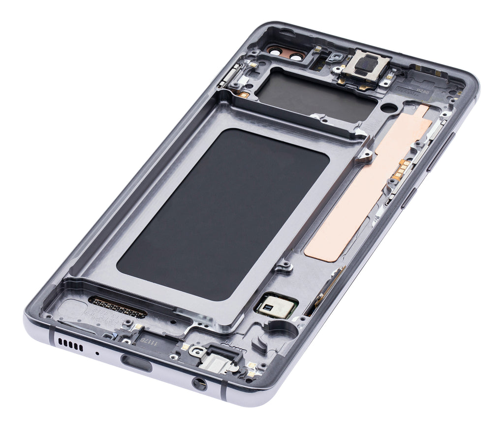 OLED-Display mit Rahmen für Samsung Galaxy S10 Plus (gebrauchter OEM-Ausbau, Qualität B/C) (Prism / Ceramic Black)