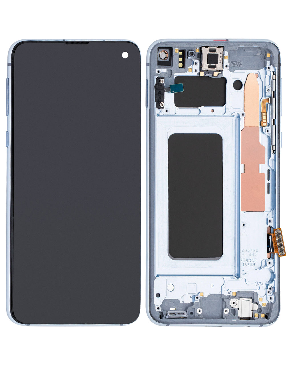 OLED-Display mit Rahmen für Samsung Galaxy S10e (gebrauchter OEM-Ausbau, Qualität B/C) (Prism Blue)