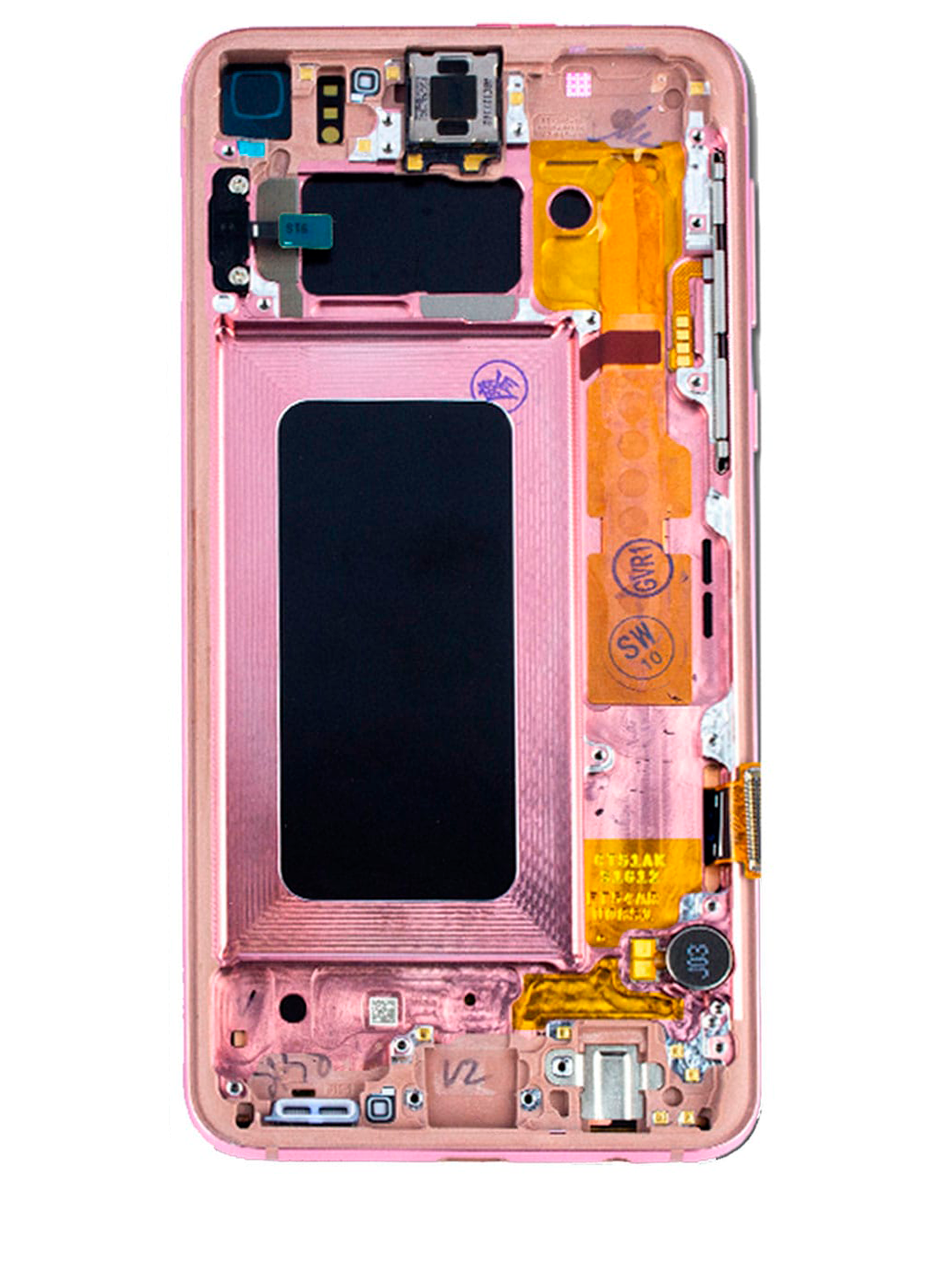 OLED-Display mit Rahmen für Samsung Galaxy S10E (gebrauchter OEM-Ausbau, Qualität B/C) (Flamingo Pink)