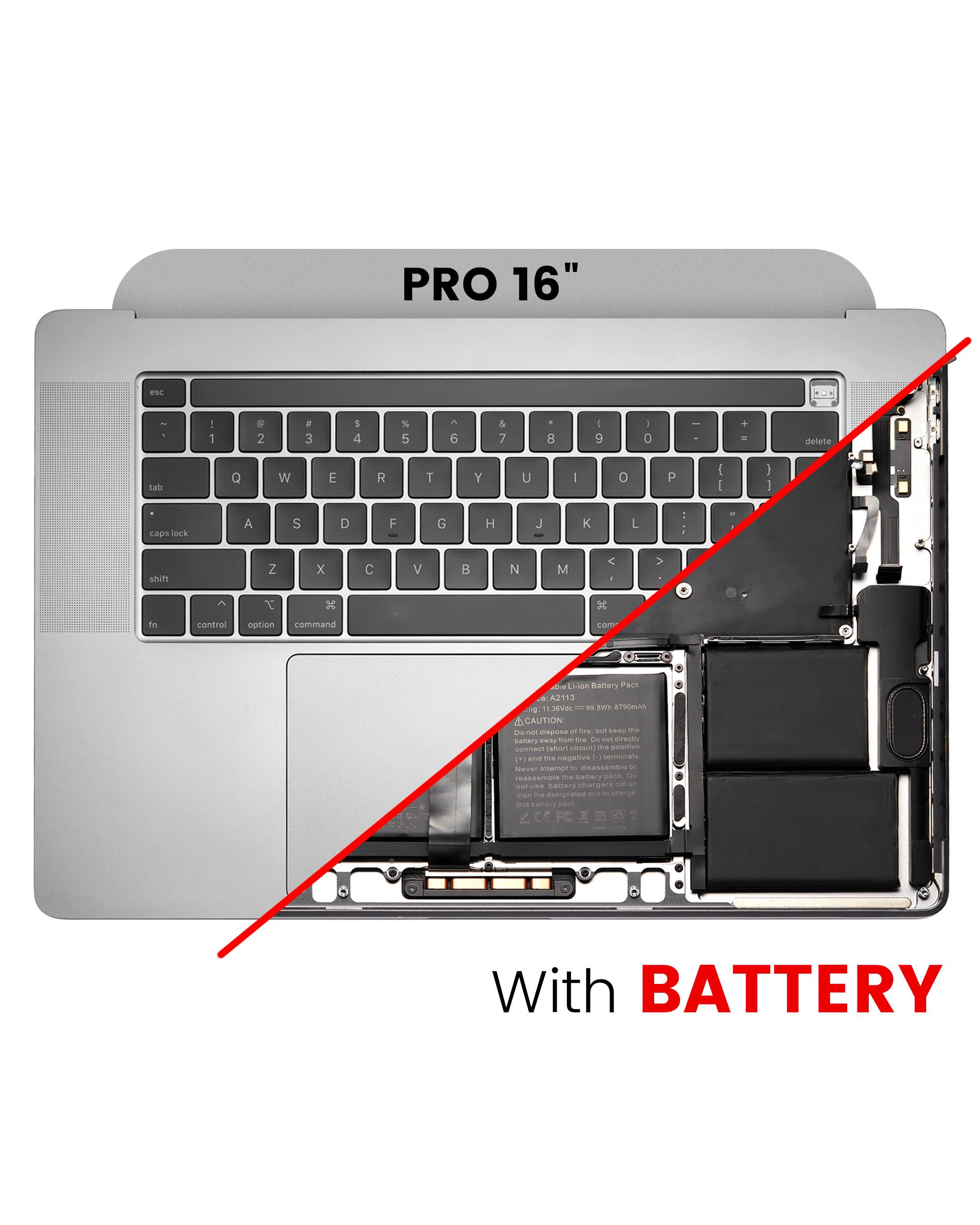 Apple MacBook Pro 16" Top Case with Battery and Keyboard (A2141, Mid 2019, US English, Space Gray, Used OEM Pull, Grade A)