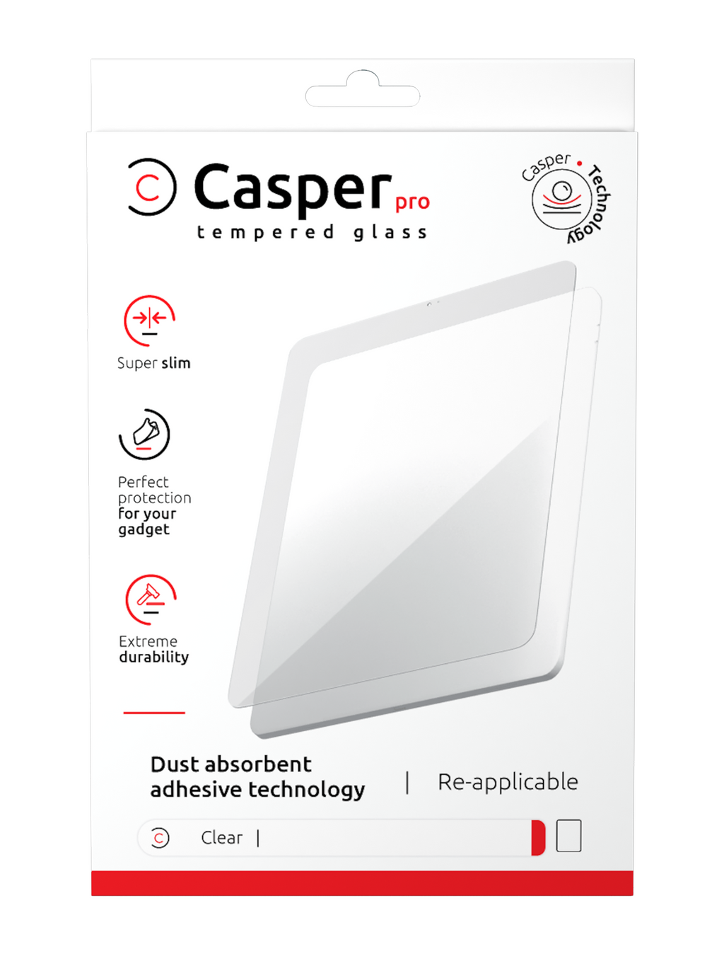 Casper Pro Tempered Glass for iPad 7 (2019), iPad 8 (2020) and iPad 9 (2021) (Retail Pack, Clear)