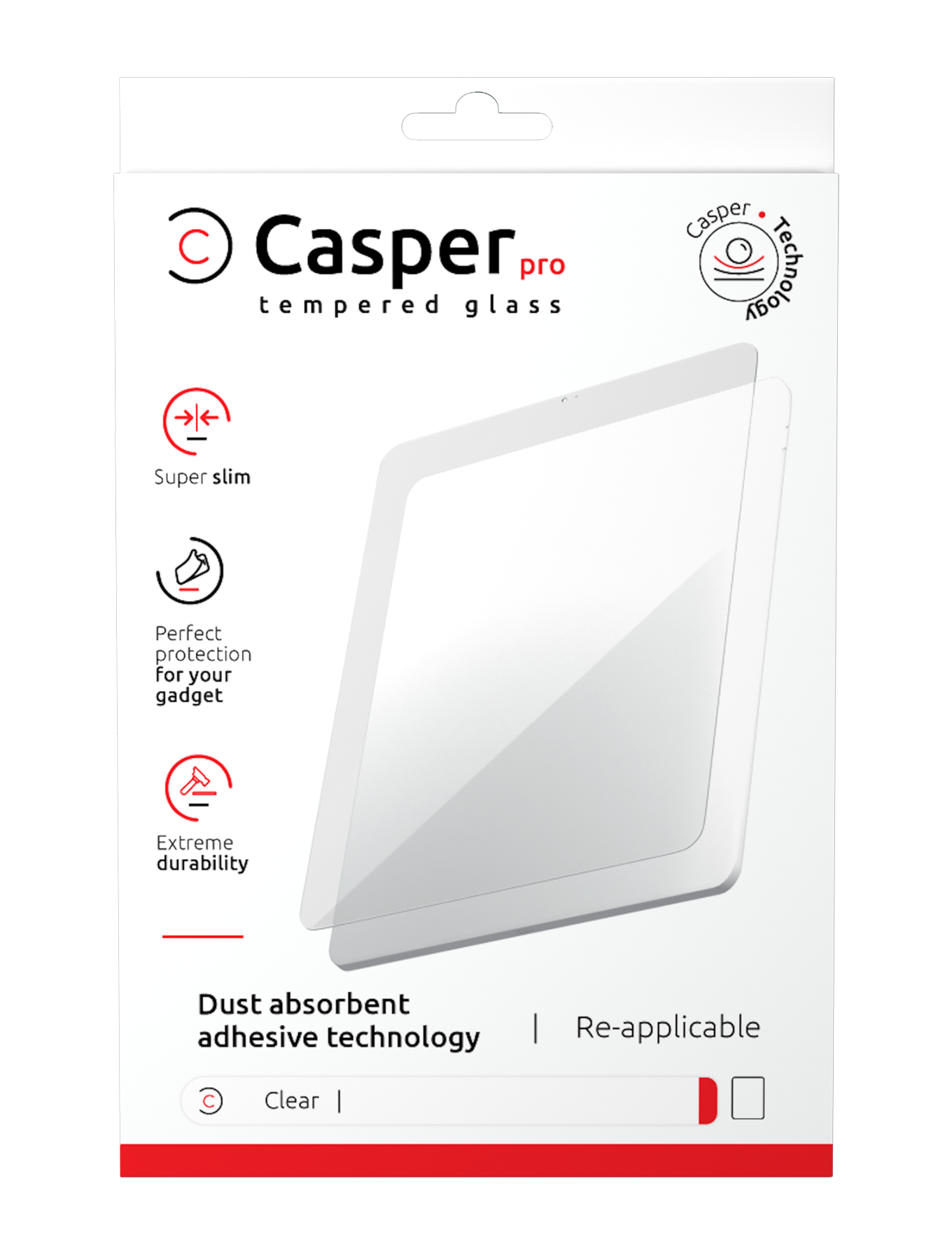 Casper Pro Tempered Glass for iPad 7 (2019), iPad 8 (2020) and iPad 9 (2021) (Retail Pack, Clear)
