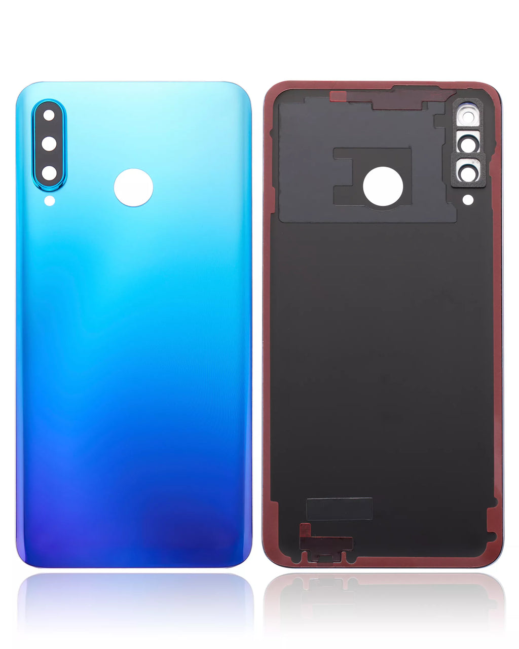 Backcover Glass mit Camera Lens für Huawei P30 Lite / Nova 4E (4GB RAM / ohne Logo) (Peacock Blue)